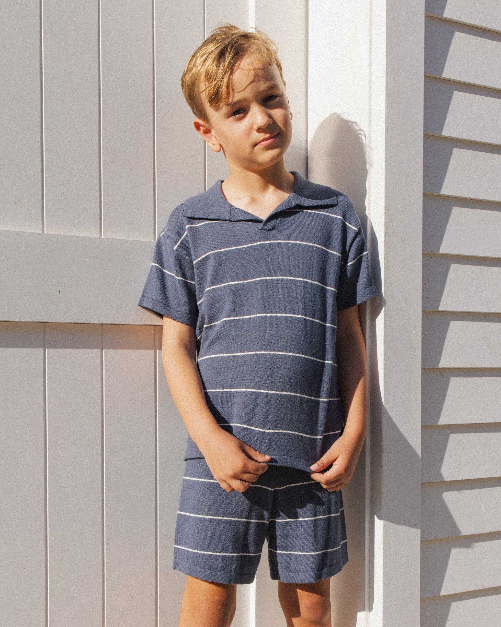 Chandler Knit Short Navy Stripe - Rylee + Cru | Kids Clothes | Trendy Baby Clothes | Modern Infant Outfits |