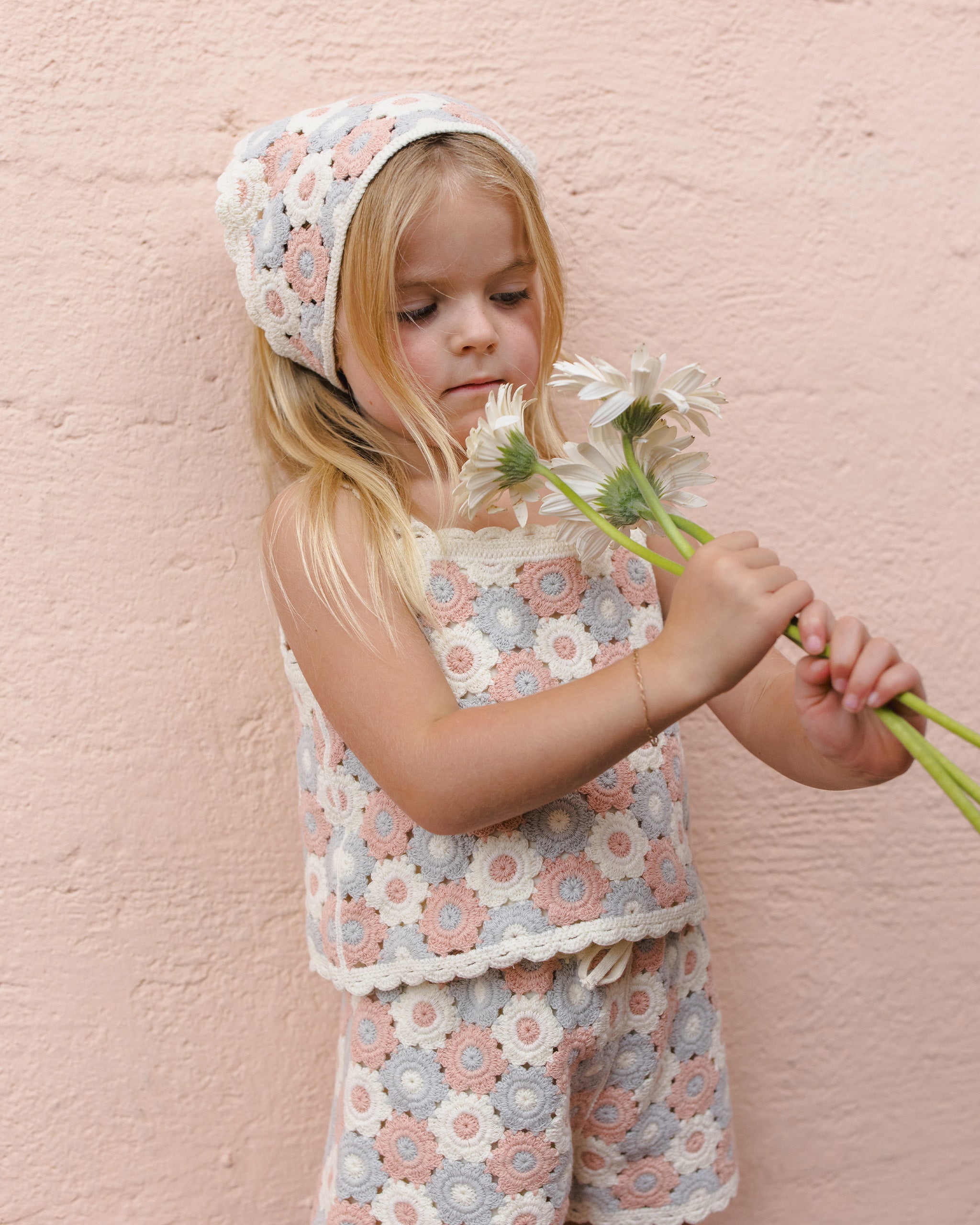 Crochet Scarf Blue, Light Pink, Ivory - Rylee + Cru | Kids Clothes | Trendy Baby Clothes | Modern Infant Outfits |