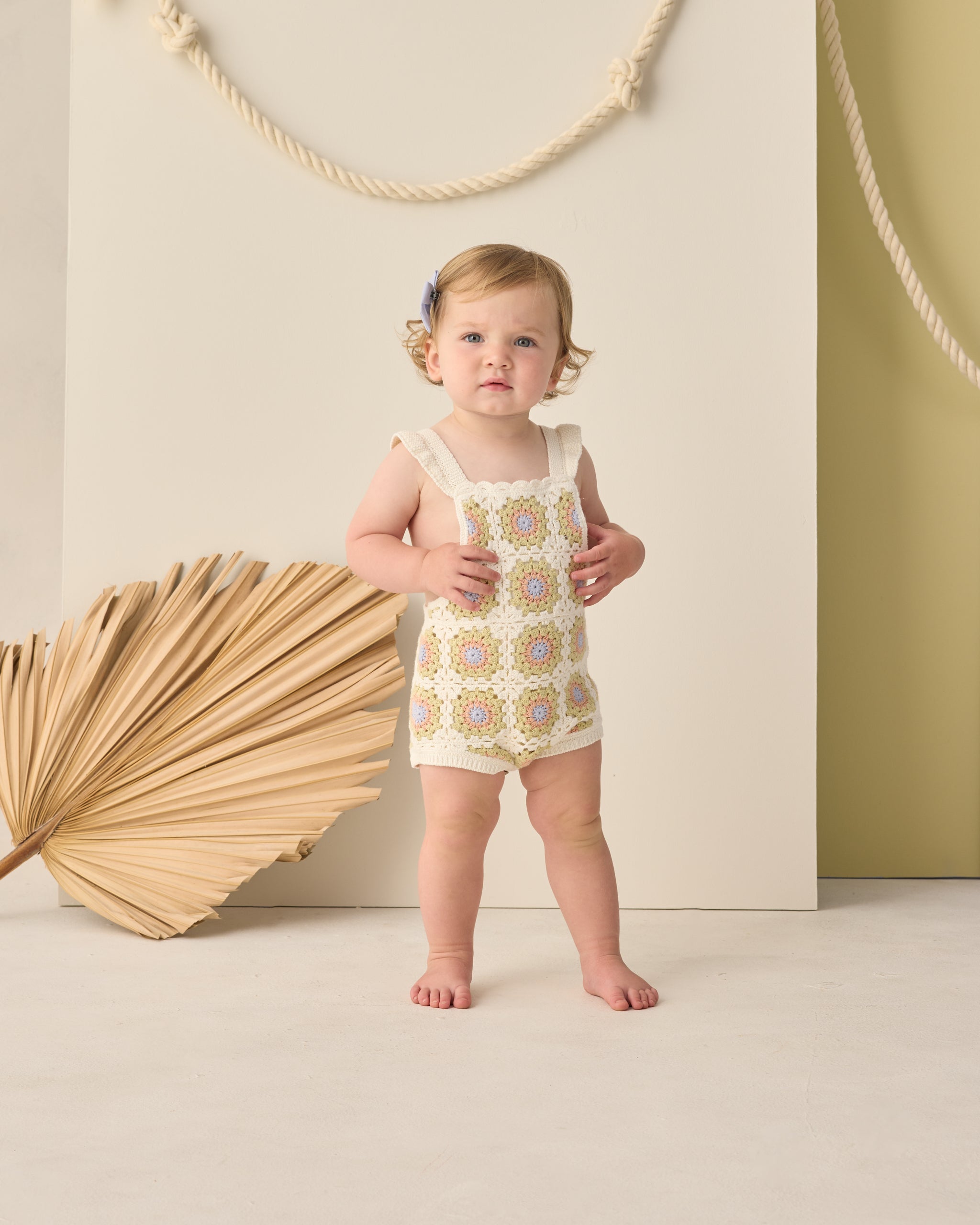 Crochet Romper Citron Daisy Check - Rylee + Cru | Kids Clothes | Trendy Baby Clothes | Modern Infant Outfits |
