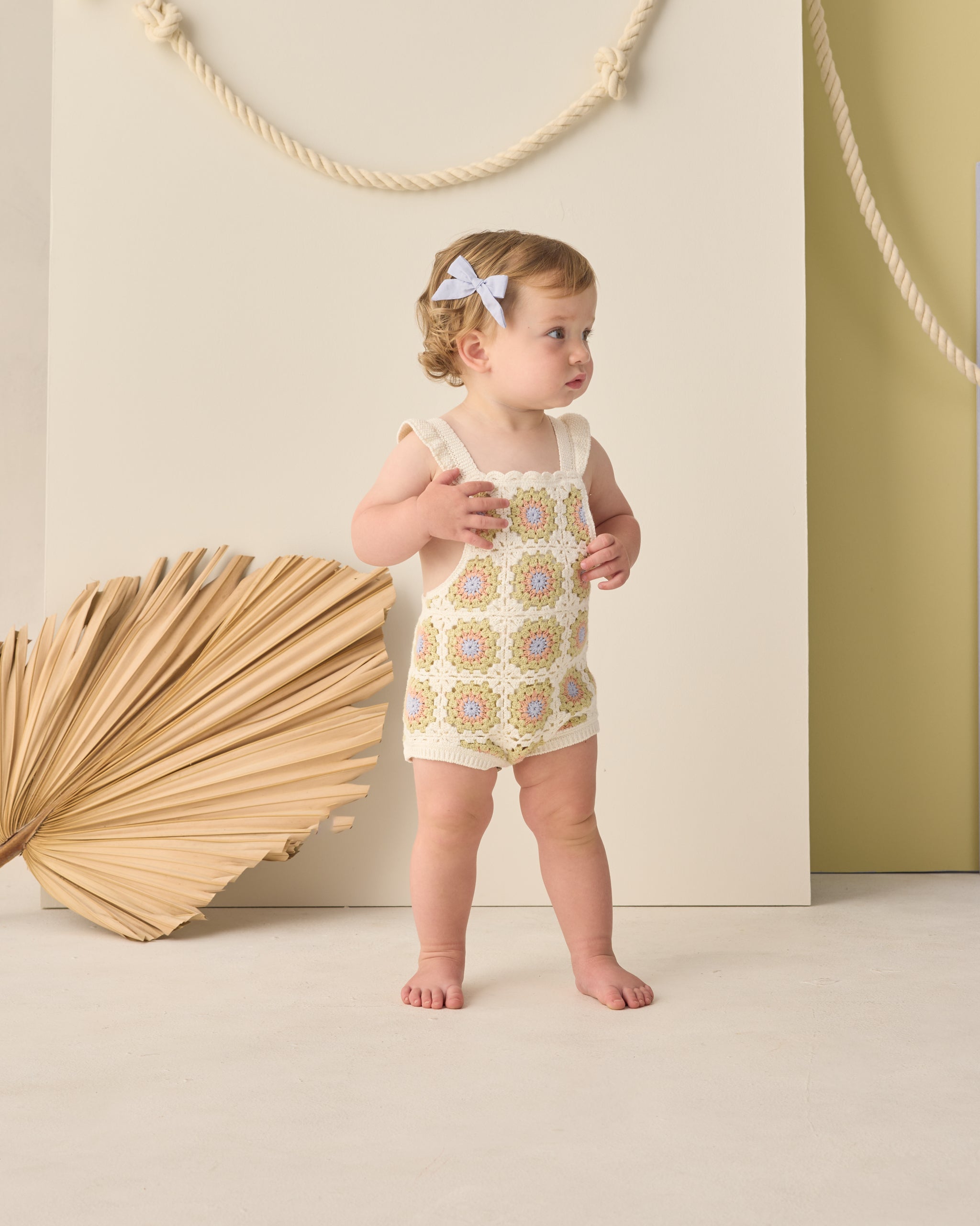 Crochet Romper Citron Daisy Check - Rylee + Cru | Kids Clothes | Trendy Baby Clothes | Modern Infant Outfits |