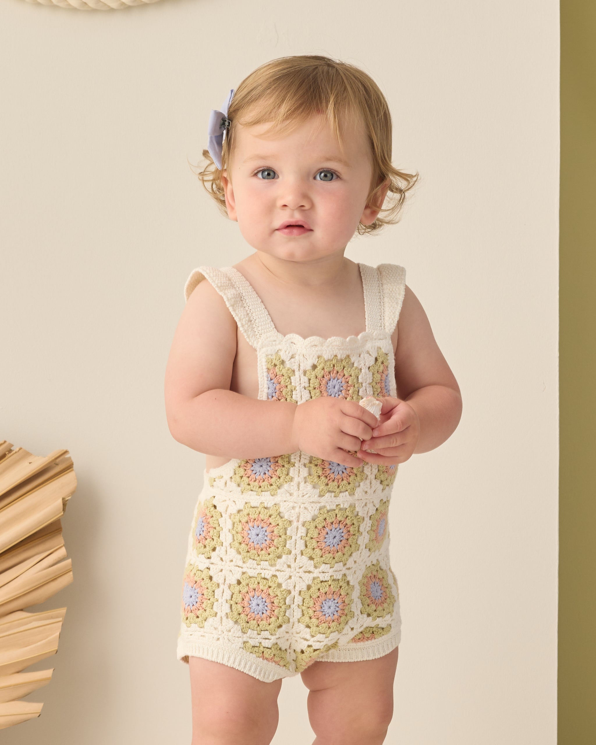Crochet Romper Citron Daisy Check - Rylee + Cru | Kids Clothes | Trendy Baby Clothes | Modern Infant Outfits |