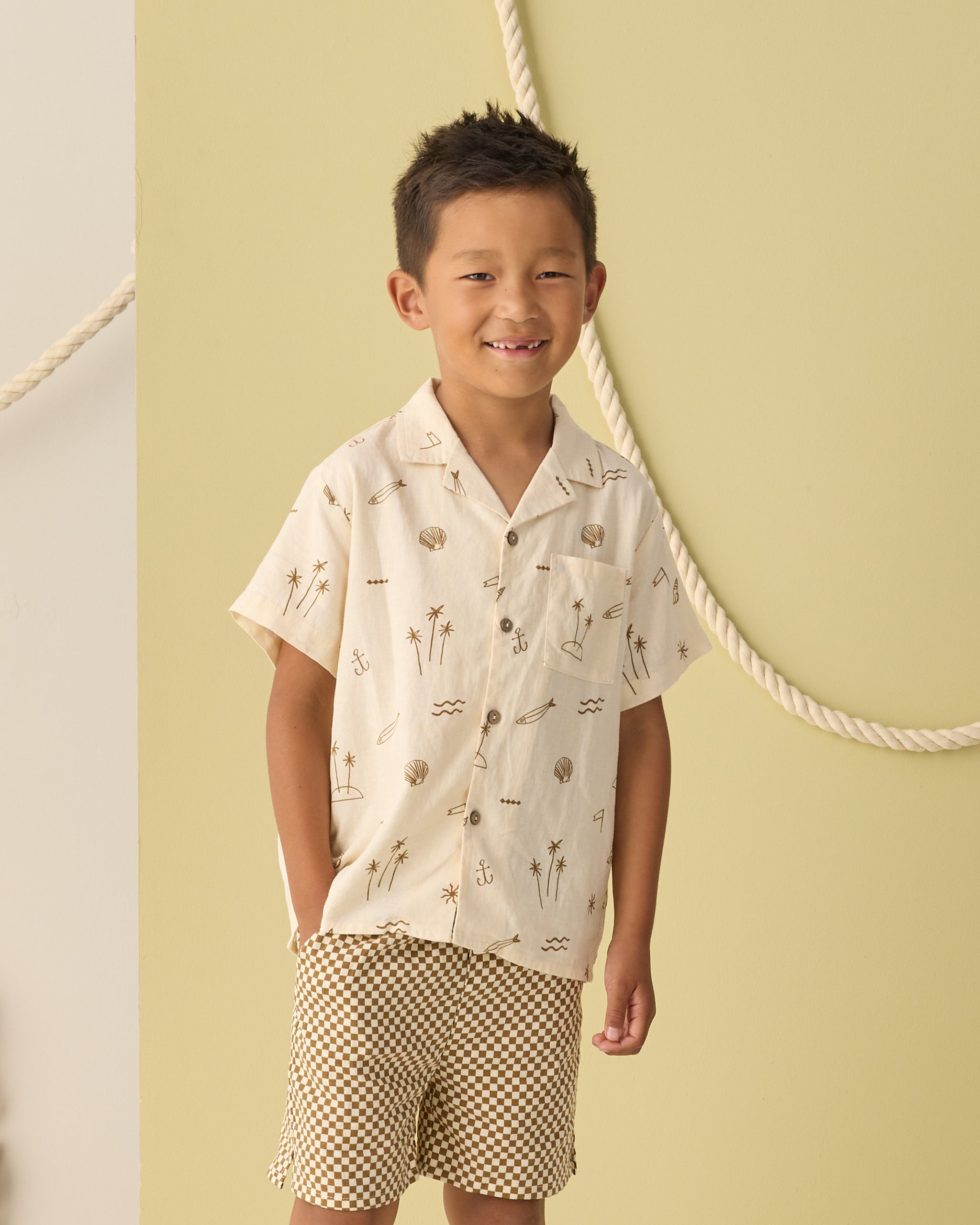Boardshort Ocre Check - Rylee + Cru | Kids Clothes | Trendy Baby Clothes | Modern Infant Outfits |