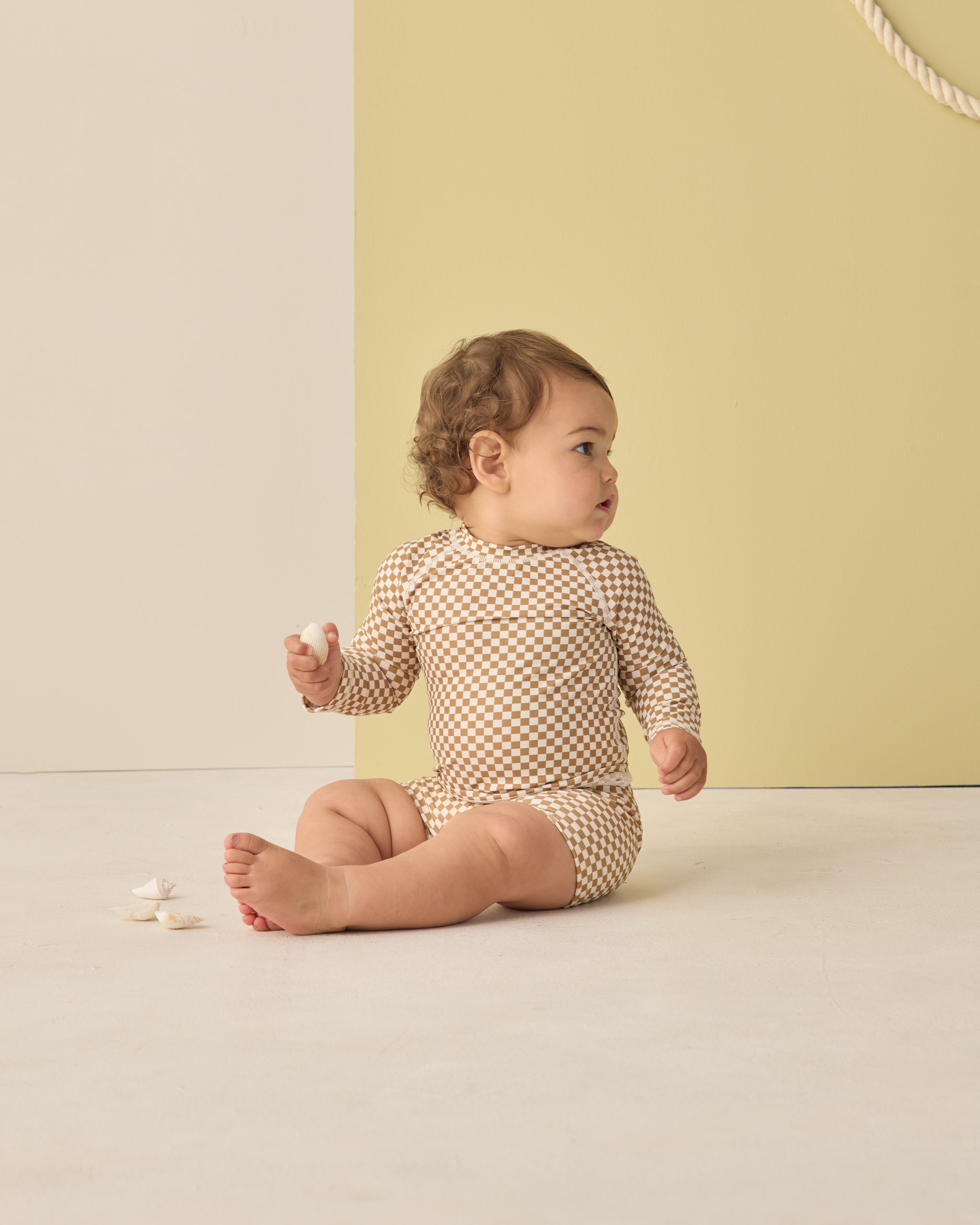 Boys Rashguard Set Ocre Check - Rylee + Cru | Kids Clothes | Trendy Baby Clothes | Modern Infant Outfits |
