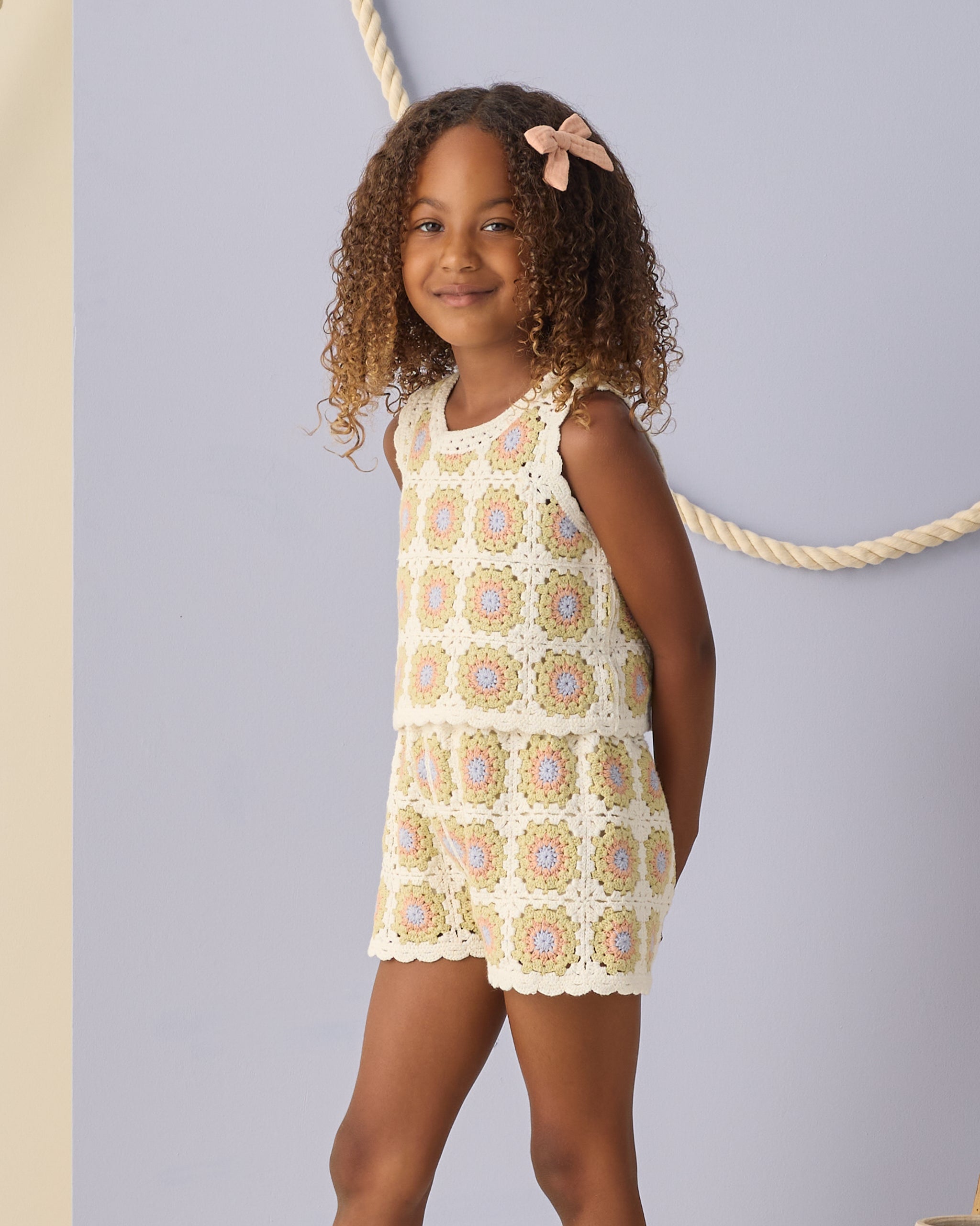Crochet Tank Set Citron Daisy Check - Rylee + Cru | Kids Clothes | Trendy Baby Clothes | Modern Infant Outfits |