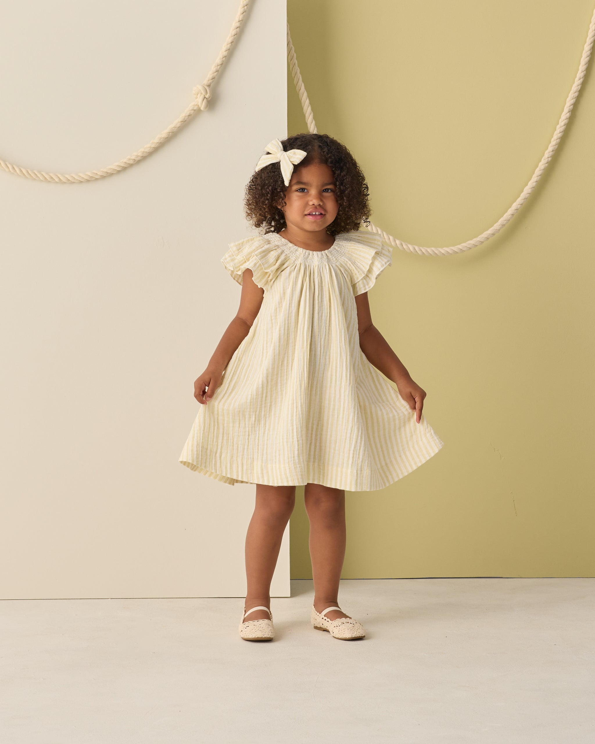 Lucia Dress Citron Stripe - Rylee + Cru | Kids Clothes | Trendy Baby Clothes | Modern Infant Outfits |