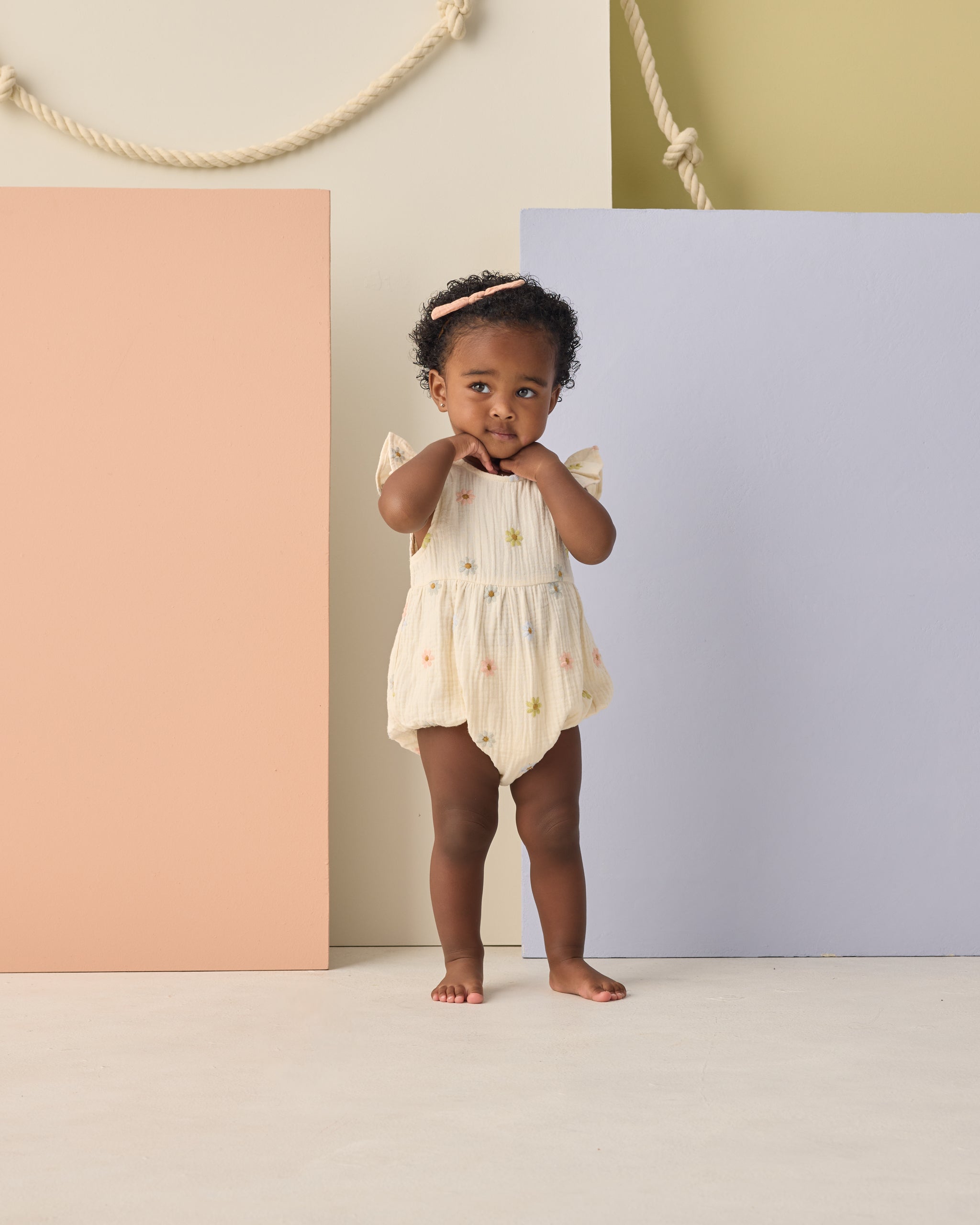 Amelia Romper Embroidered Daisies - Rylee + Cru | Kids Clothes | Trendy Baby Clothes | Modern Infant Outfits |