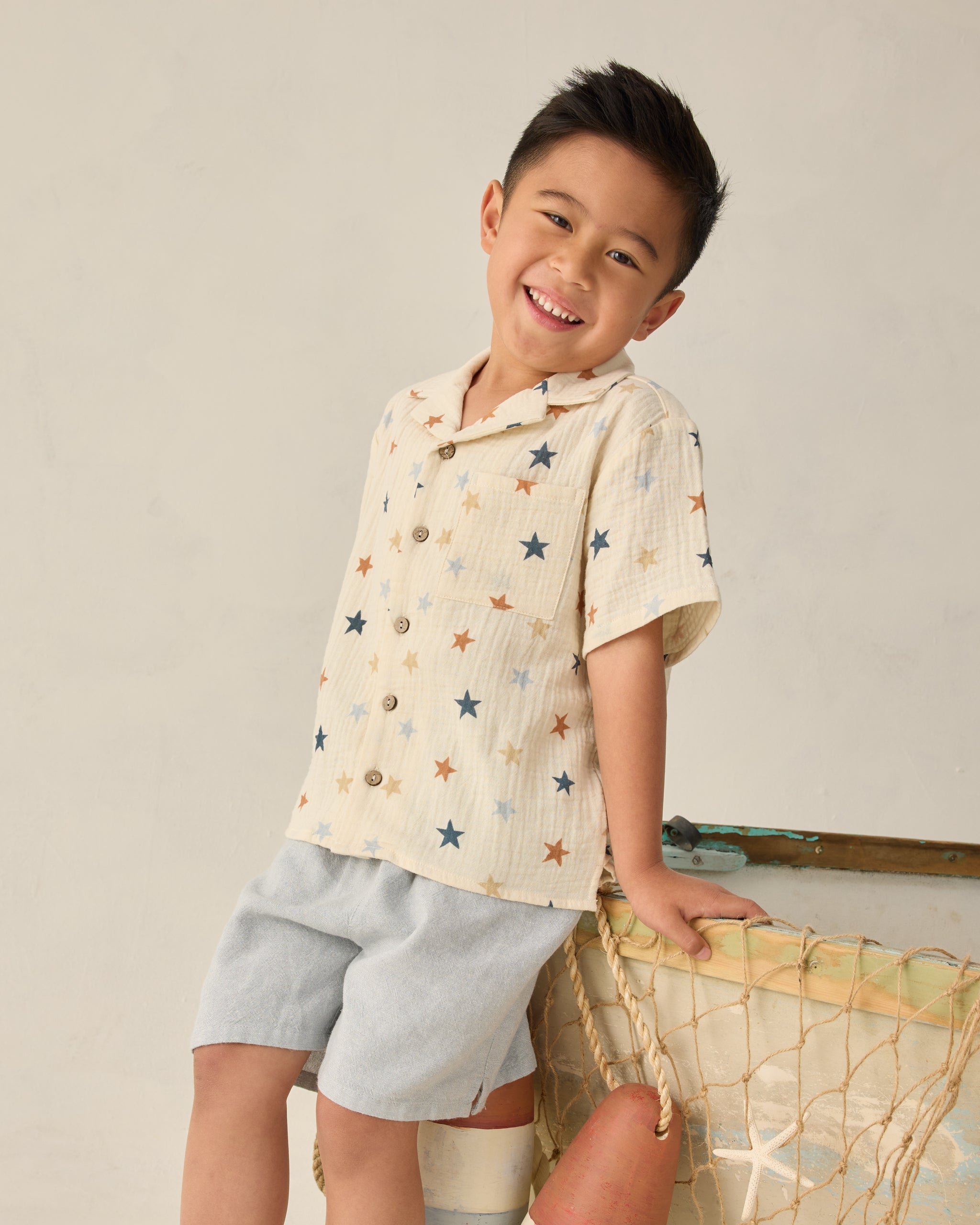 Perry Short Heathered Light Blue - Rylee + Cru | Kids Clothes | Trendy Baby Clothes | Modern Infant Outfits |