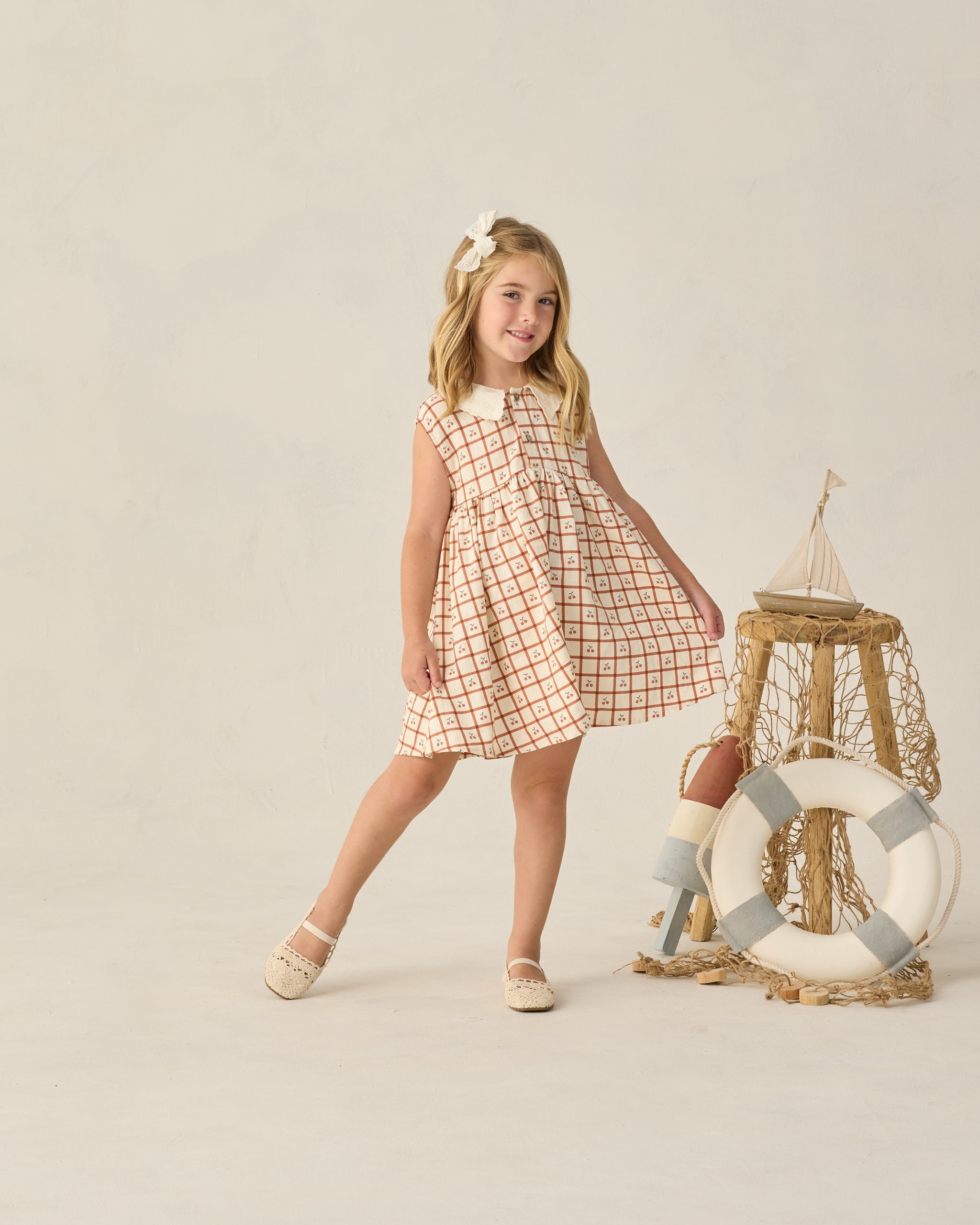 Collared Babydoll Dress Cherry Check - Rylee + Cru | Kids Clothes | Trendy Baby Clothes | Modern Infant Outfits |
