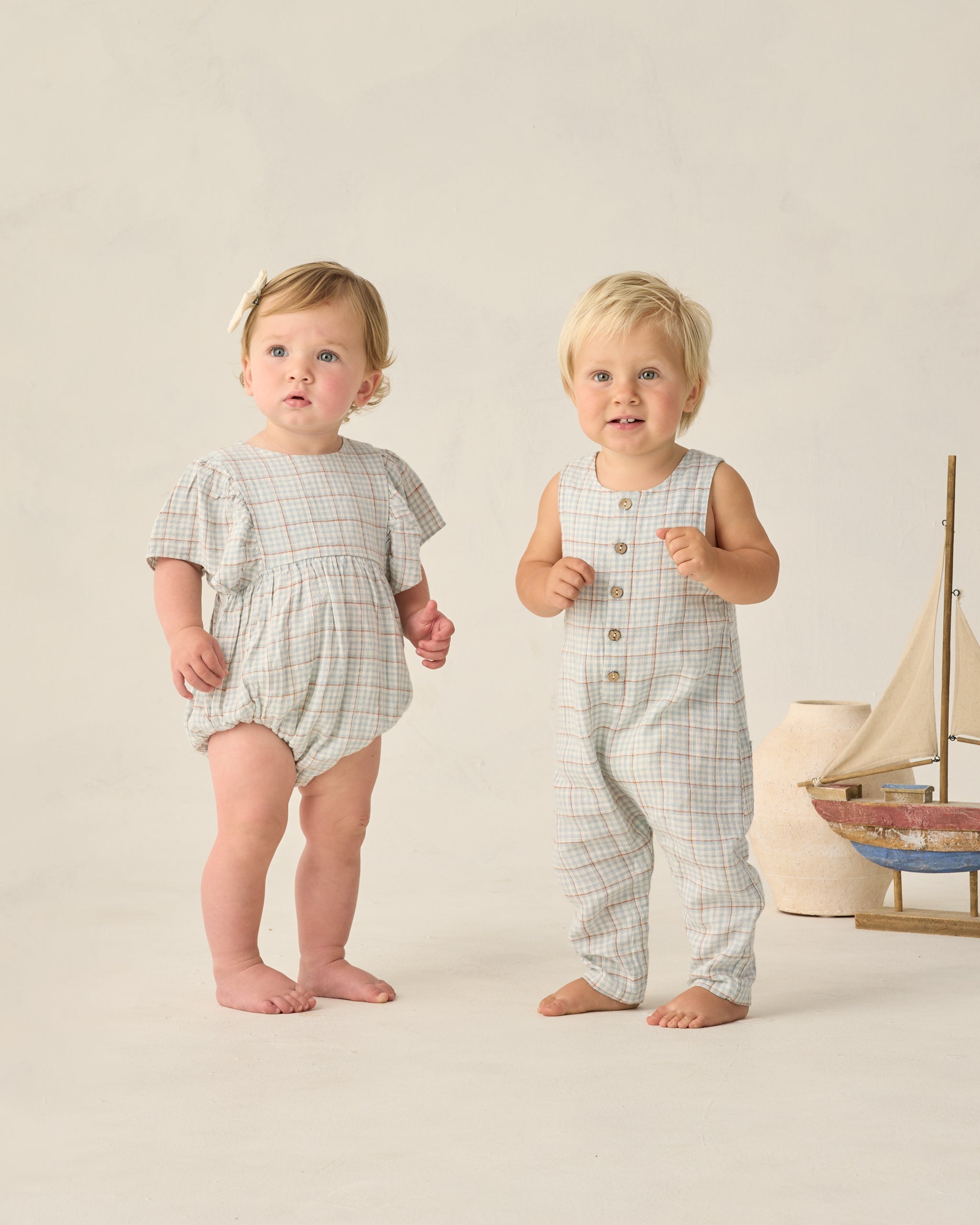 Kalea Romper Light Blue Plaid - Rylee + Cru | Kids Clothes | Trendy Baby Clothes | Modern Infant Outfits |