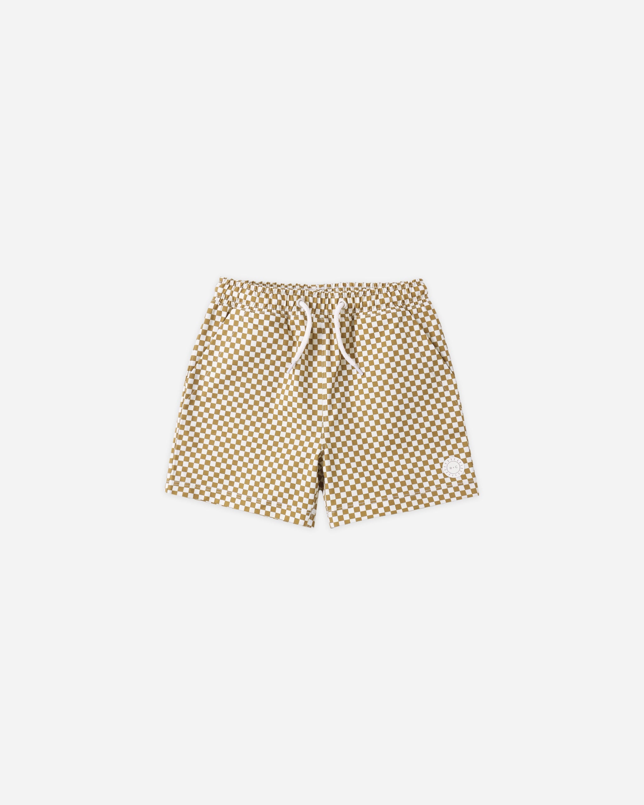Boardshort Ocre Check - Rylee + Cru | Kids Clothes | Trendy Baby Clothes | Modern Infant Outfits |