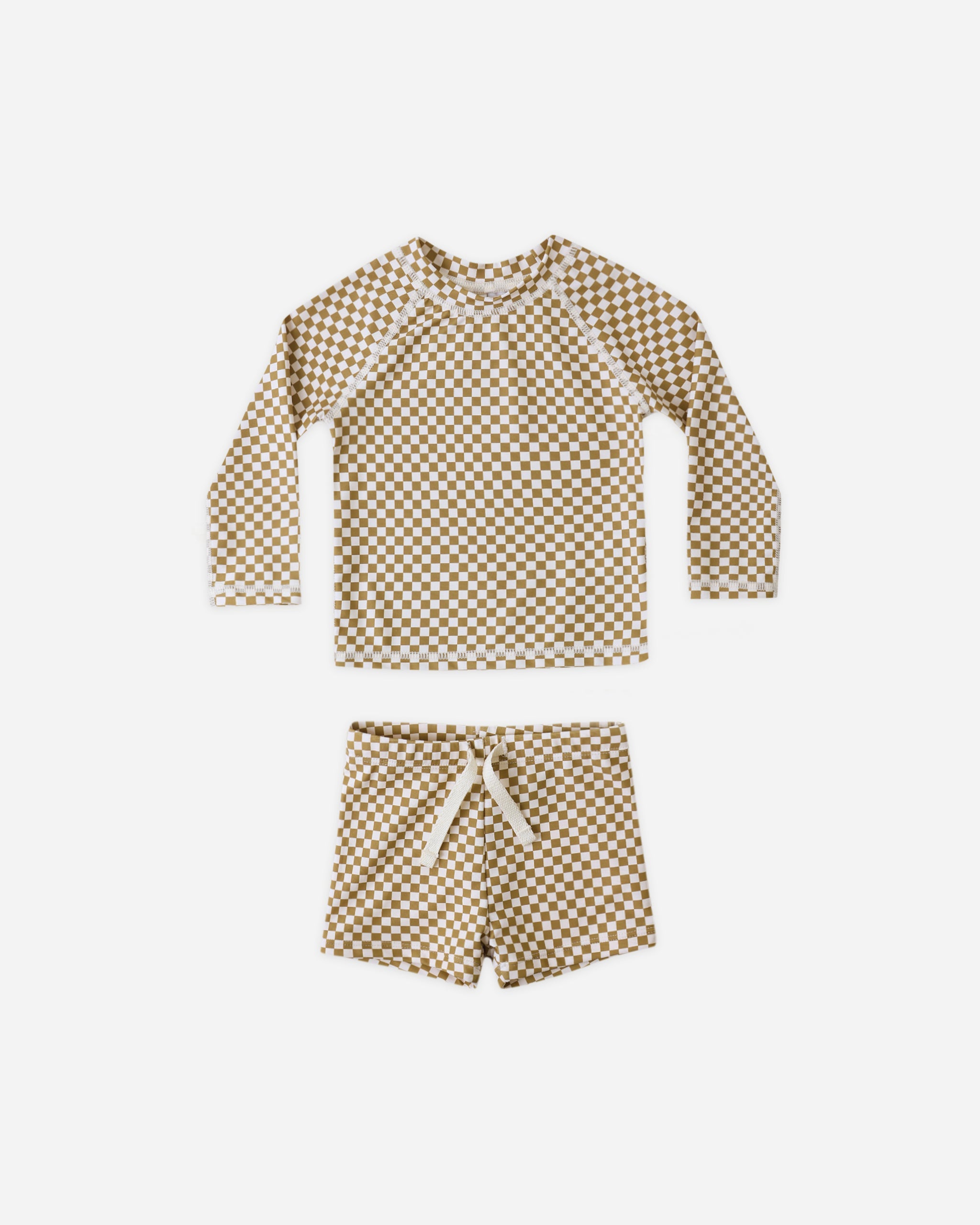 Boys Rashguard Set Ocre Check - Rylee + Cru | Kids Clothes | Trendy Baby Clothes | Modern Infant Outfits |