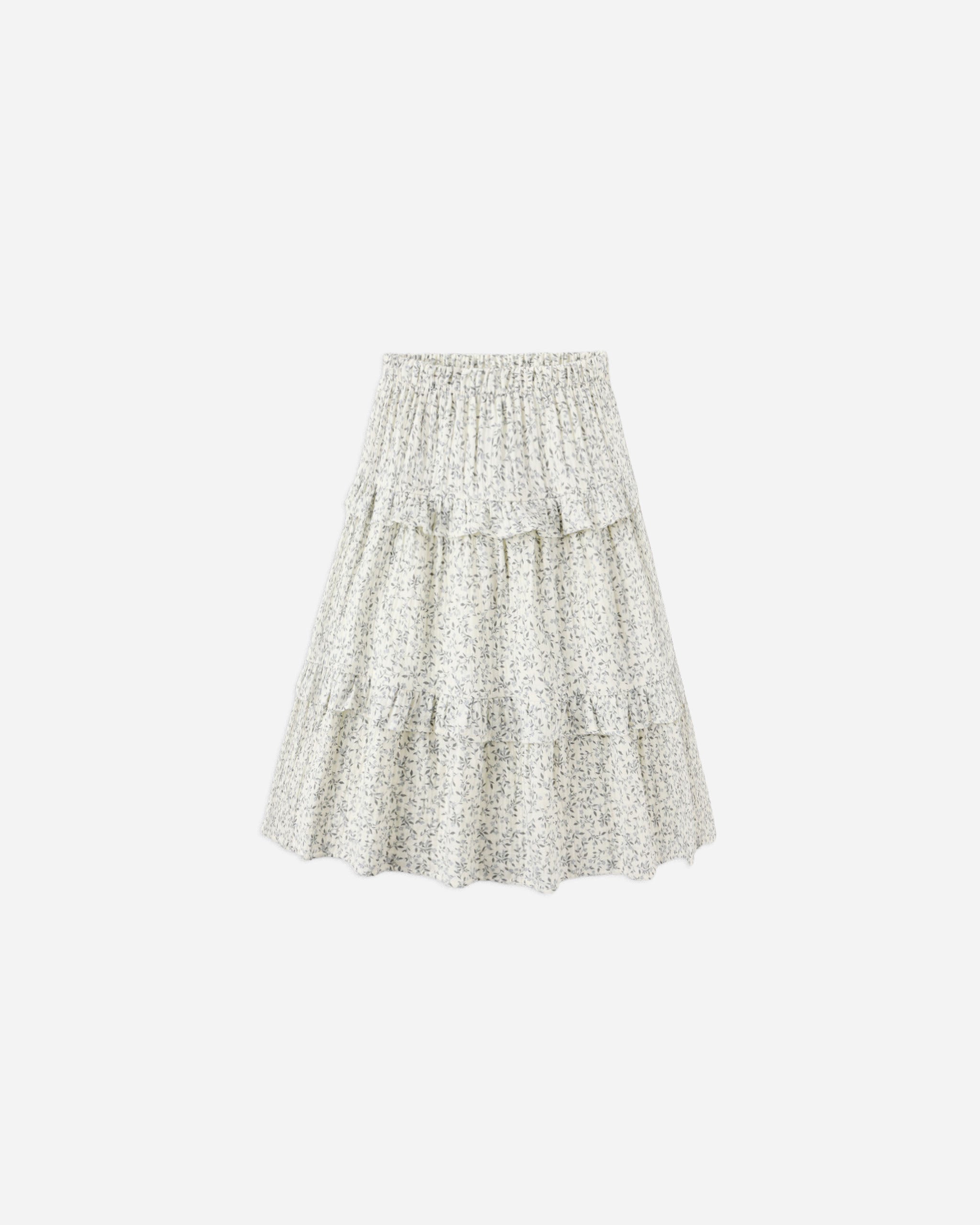 Ruffled Midi Skirt || Blue Vines
