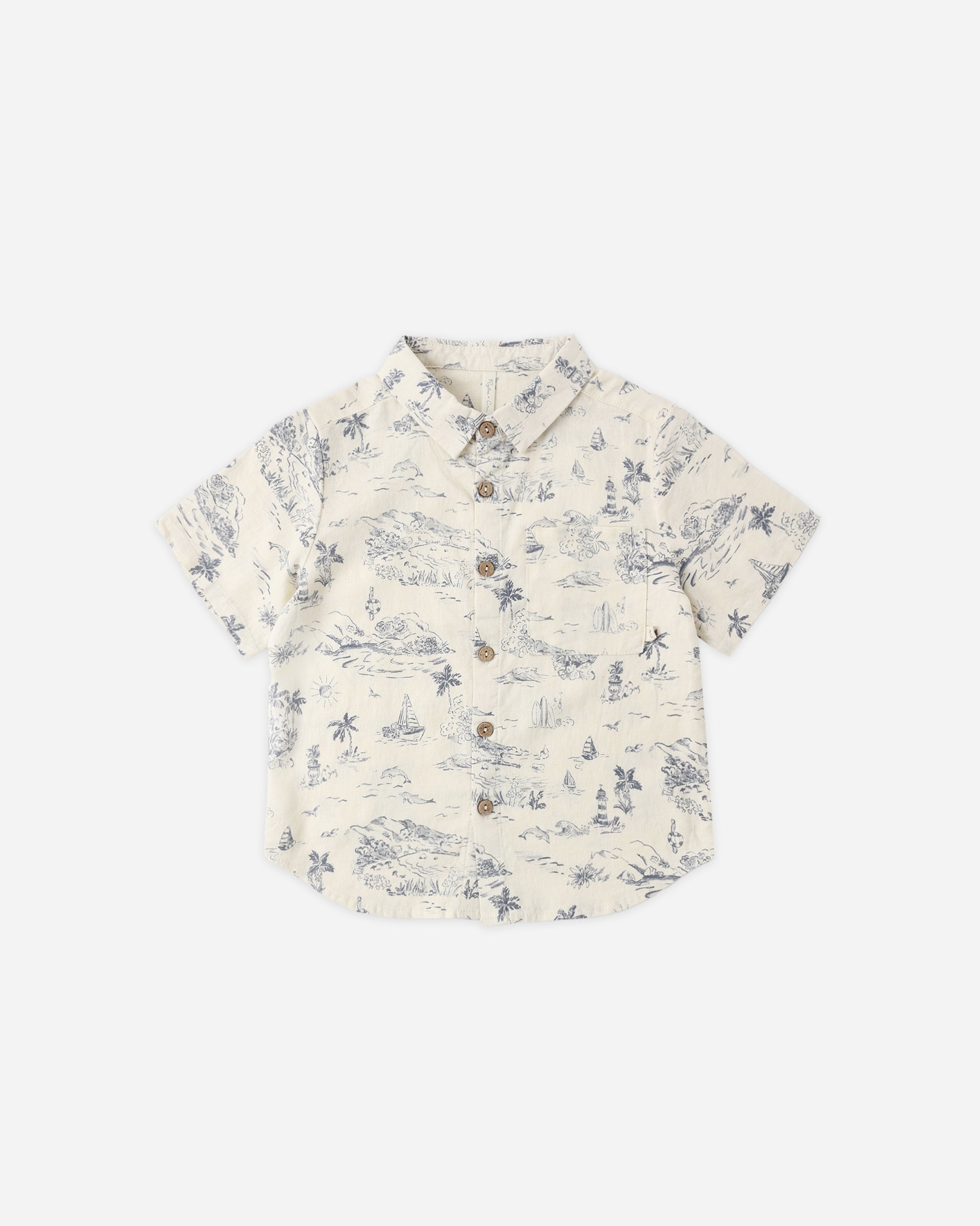 Collared Short Sleeve Shirt Ocean Toile