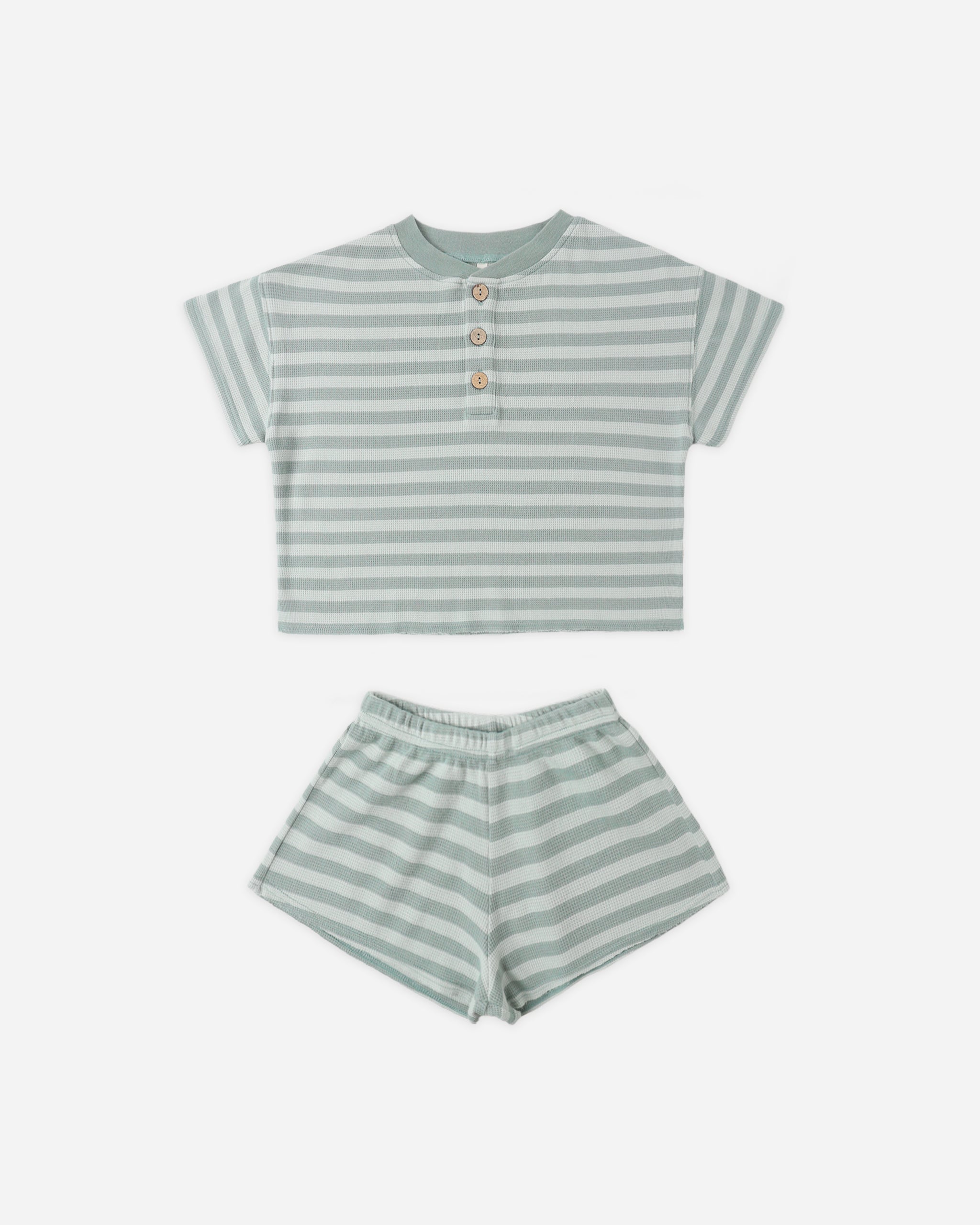 Summer Waffle Set Sea Green Stripe - Rylee + Cru | Kids Clothes | Trendy Baby Clothes | Modern Infant Outfits |