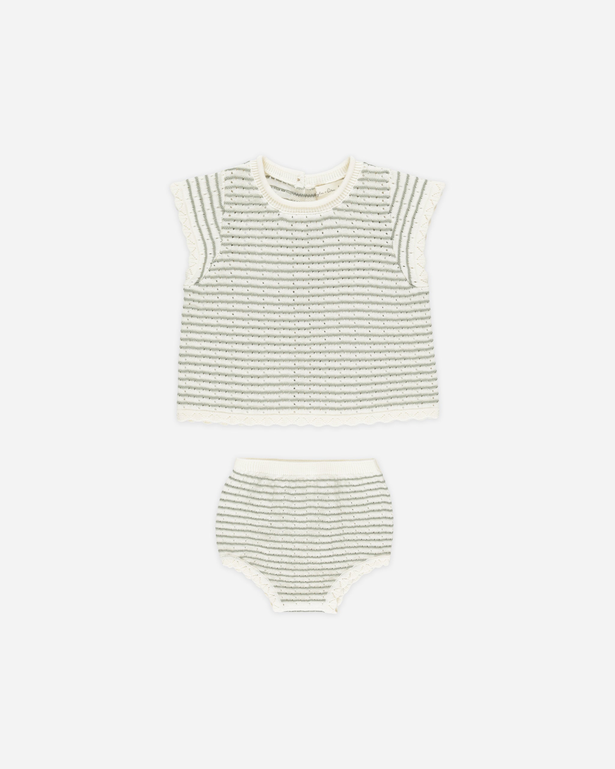 Scallop Knit Baby Set || Sage Stripe