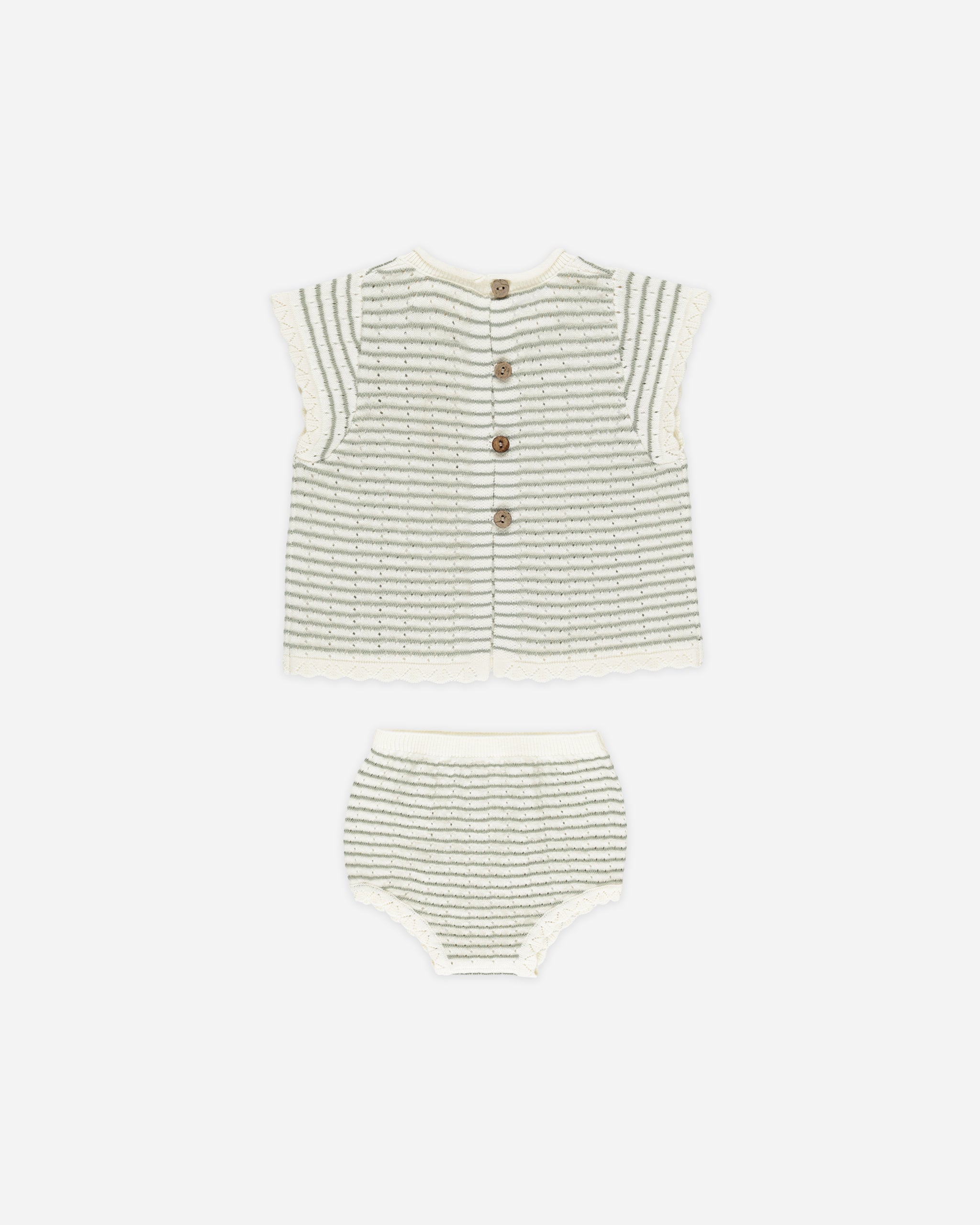 Scallop Knit Baby Set || Sage Stripe