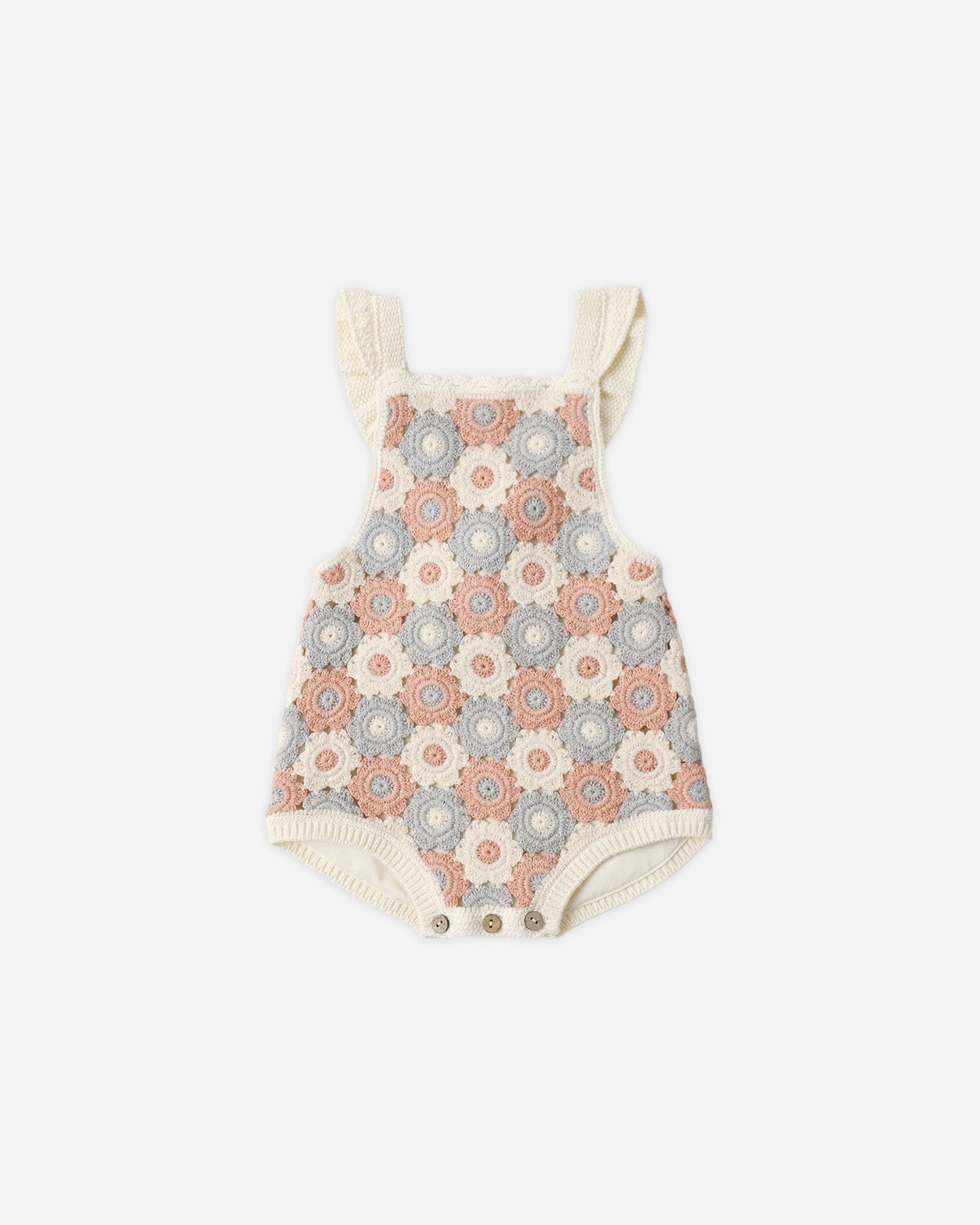 Crochet Romper Blue, Light Pink, Ivory - Rylee + Cru | Kids Clothes | Trendy Baby Clothes | Modern Infant Outfits |