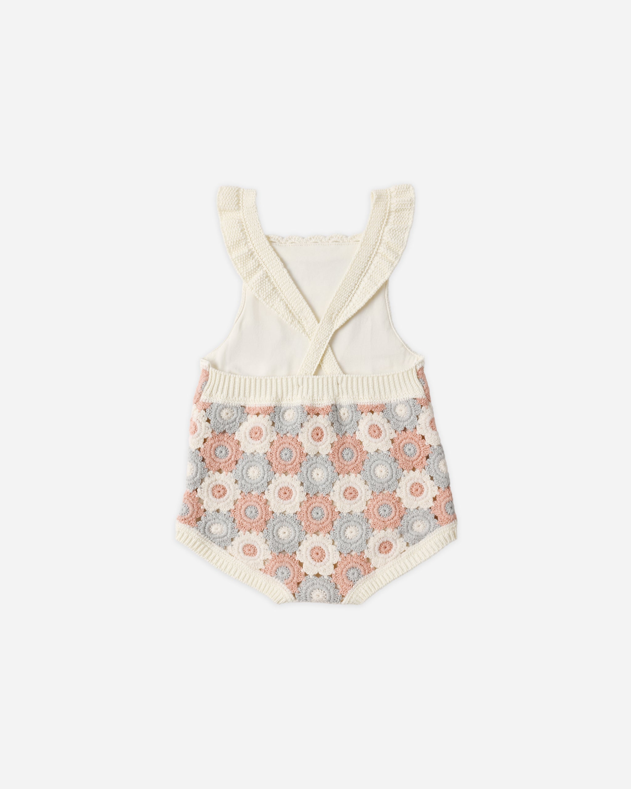 Crochet Romper Blue, Light Pink, Ivory - Rylee + Cru | Kids Clothes | Trendy Baby Clothes | Modern Infant Outfits |