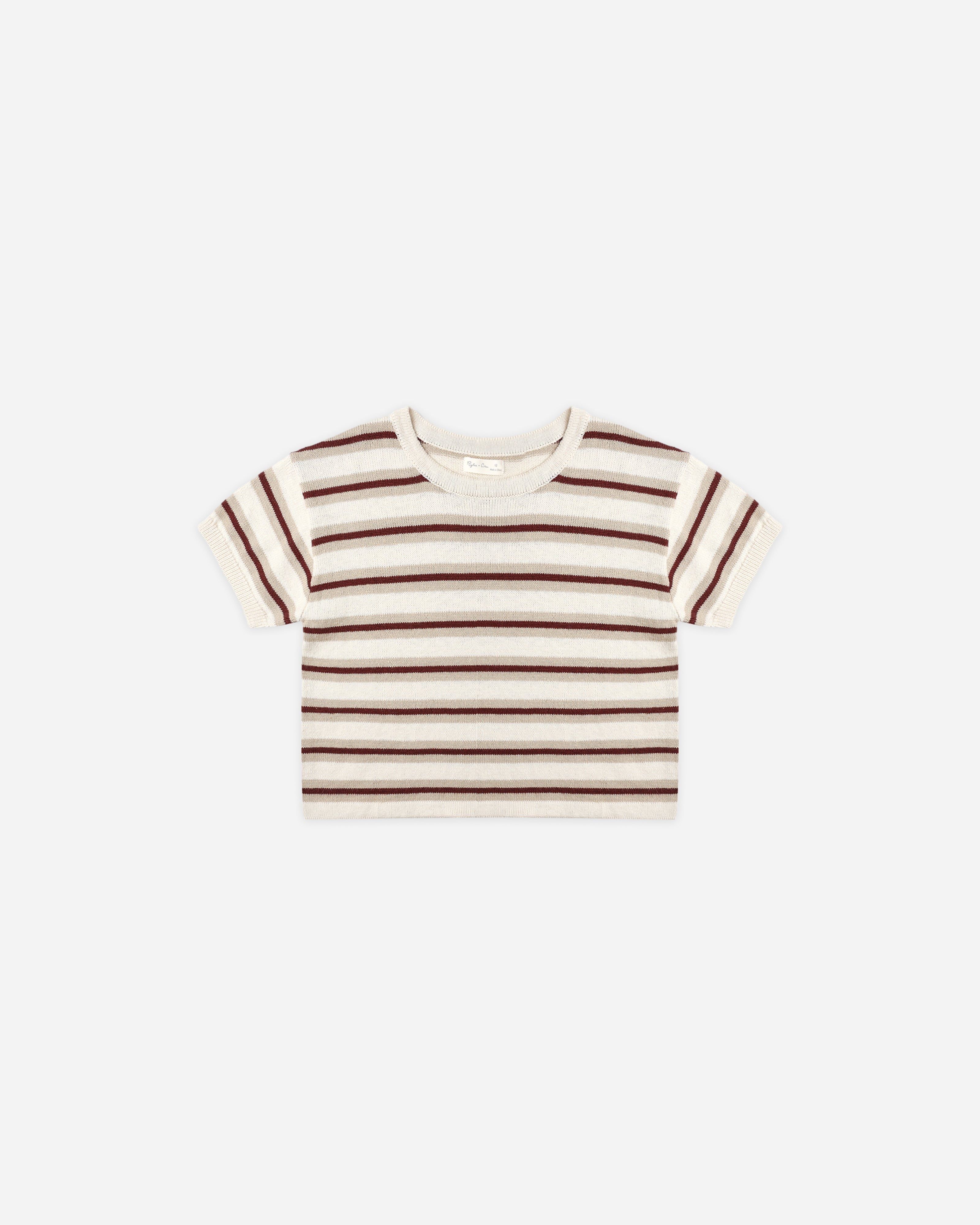 Boxy Crop Knit Tee || Autumn Stripe