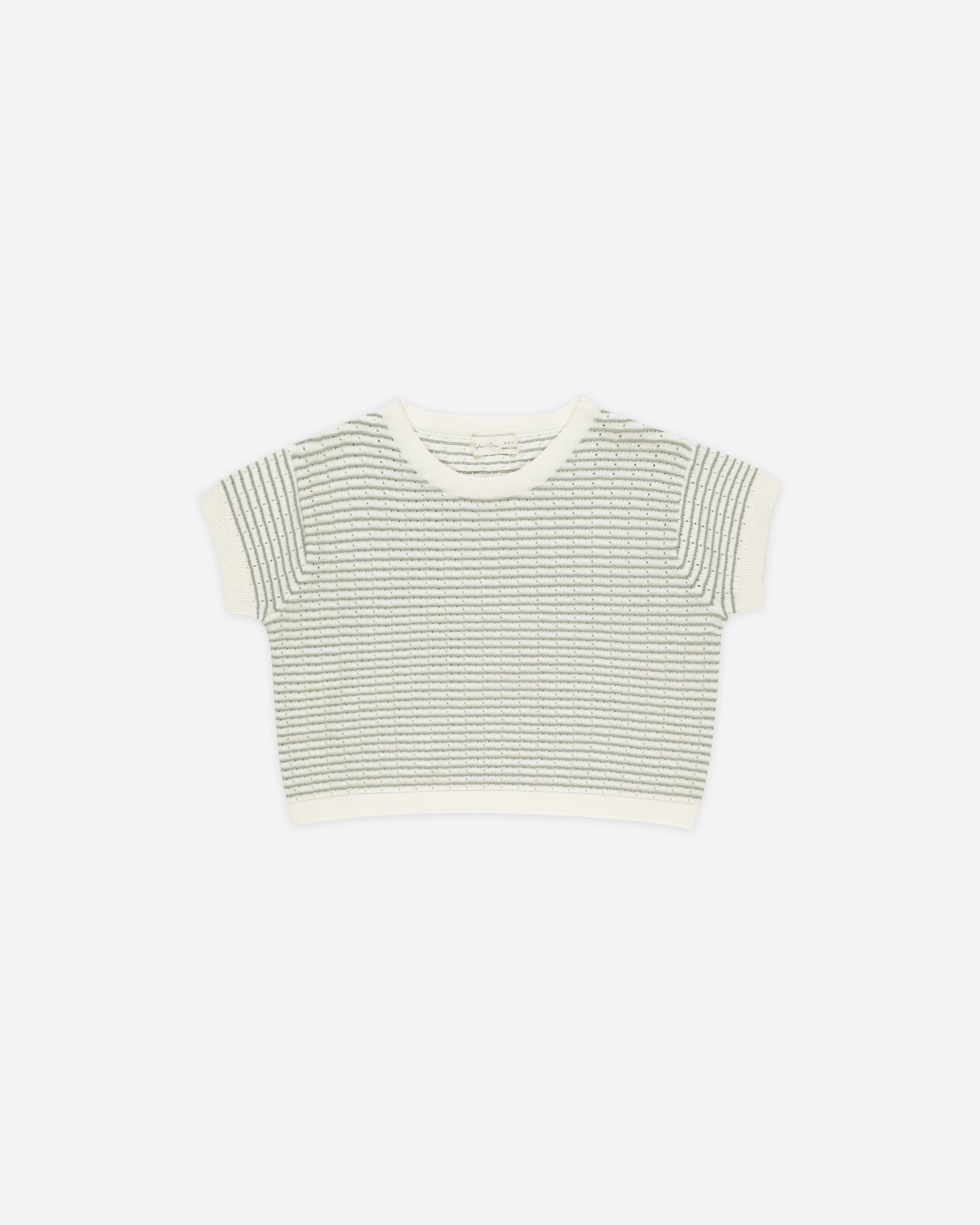 Boxy Crop Knit Tee || Sage Stripe