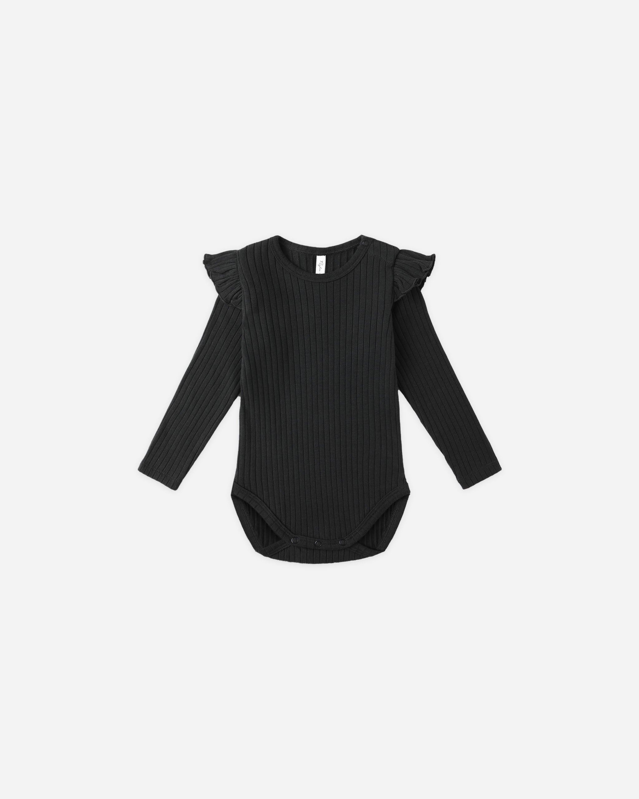 Shoulder Ruffle Bodysuit || Black