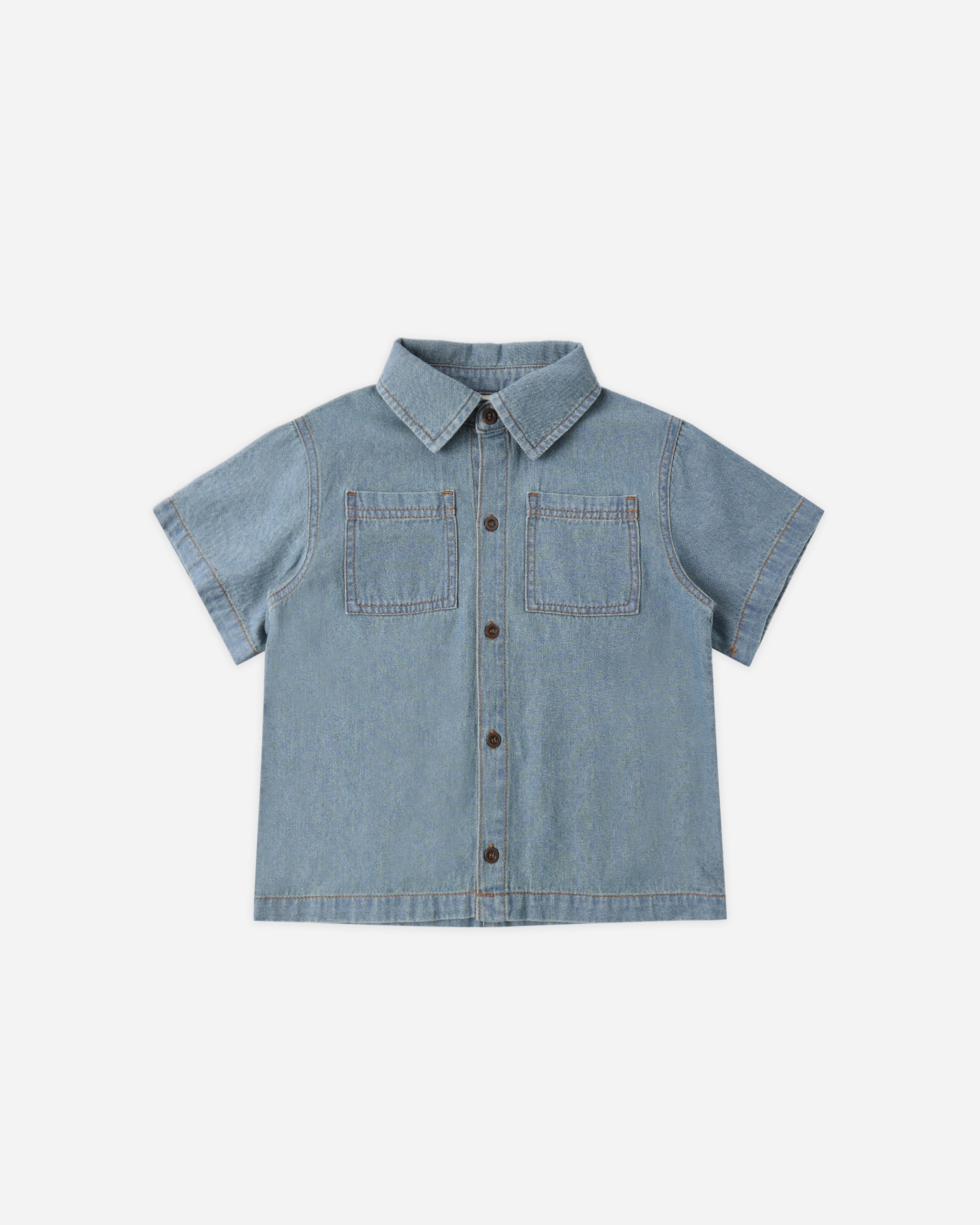 Denim Short Sleeve Overshirt Washed Blue