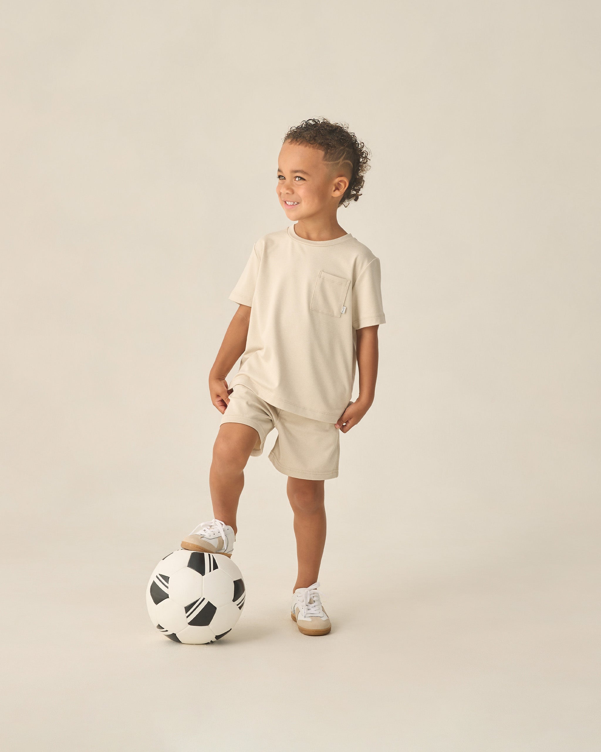 Oceanside Tech Short Heathered Pebble - Rylee + Cru | Kids Clothes | Trendy Baby Clothes | Modern Infant Outfits |