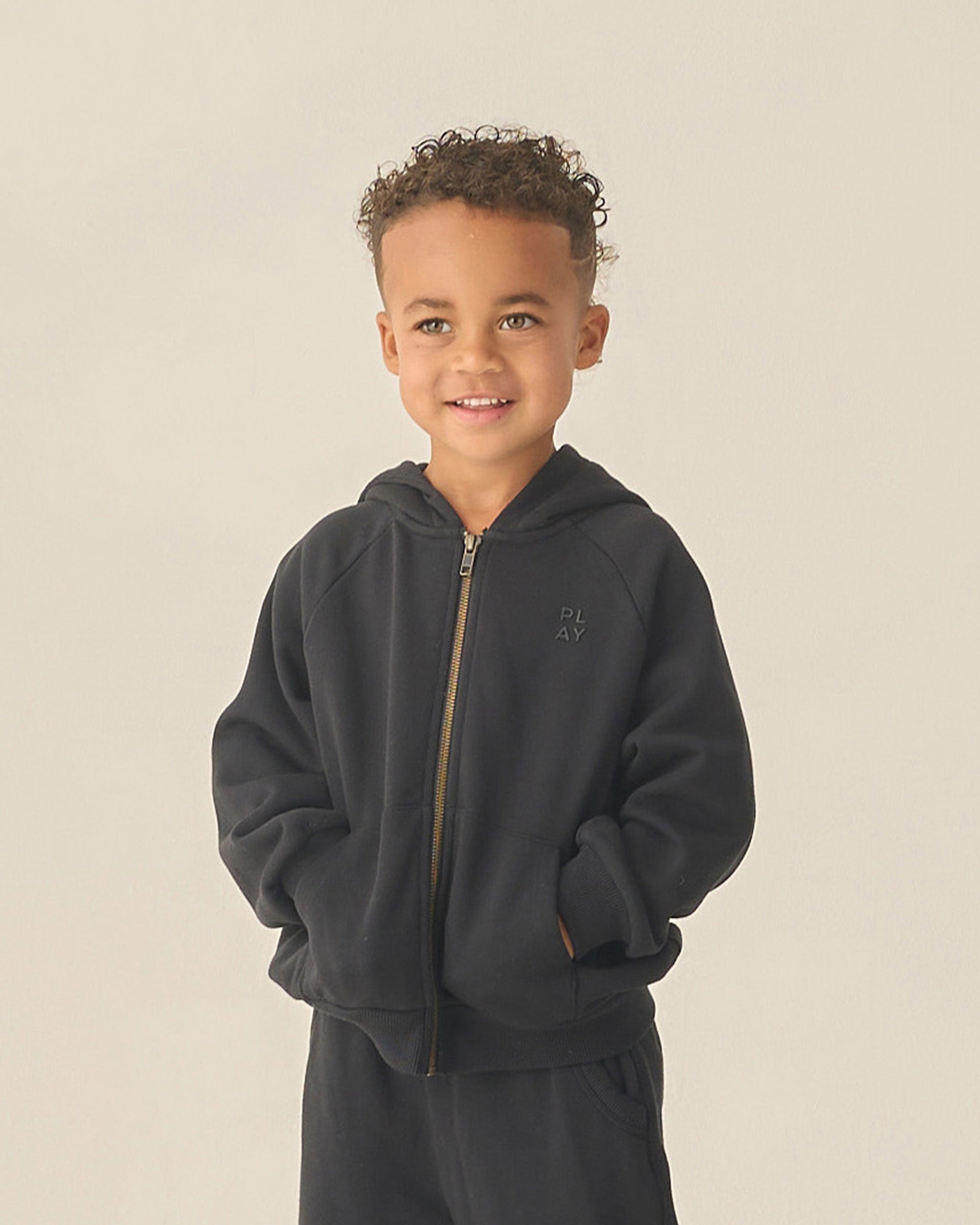 Zip Raglan Hoodie Black - Rylee + Cru | Kids Clothes | Trendy Baby Clothes | Modern Infant Outfits |