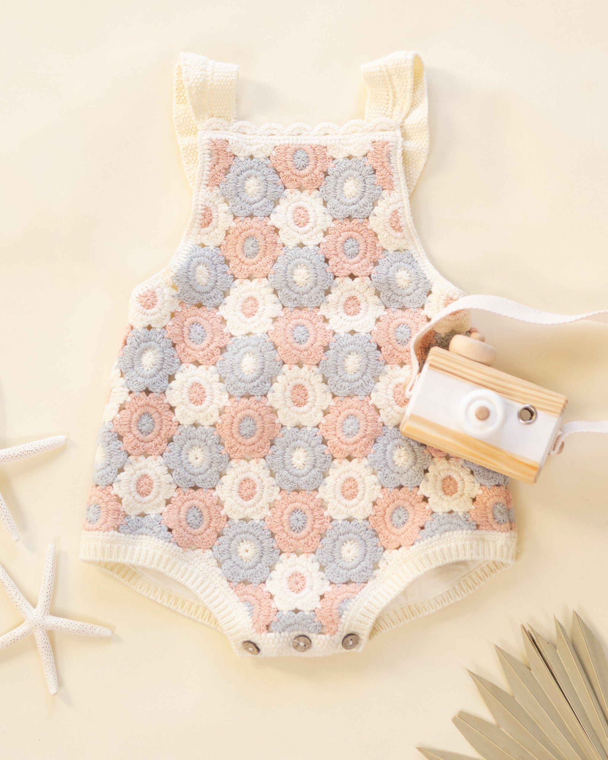Crochet Romper Blue, Light Pink, Ivory - Rylee + Cru | Kids Clothes | Trendy Baby Clothes | Modern Infant Outfits |