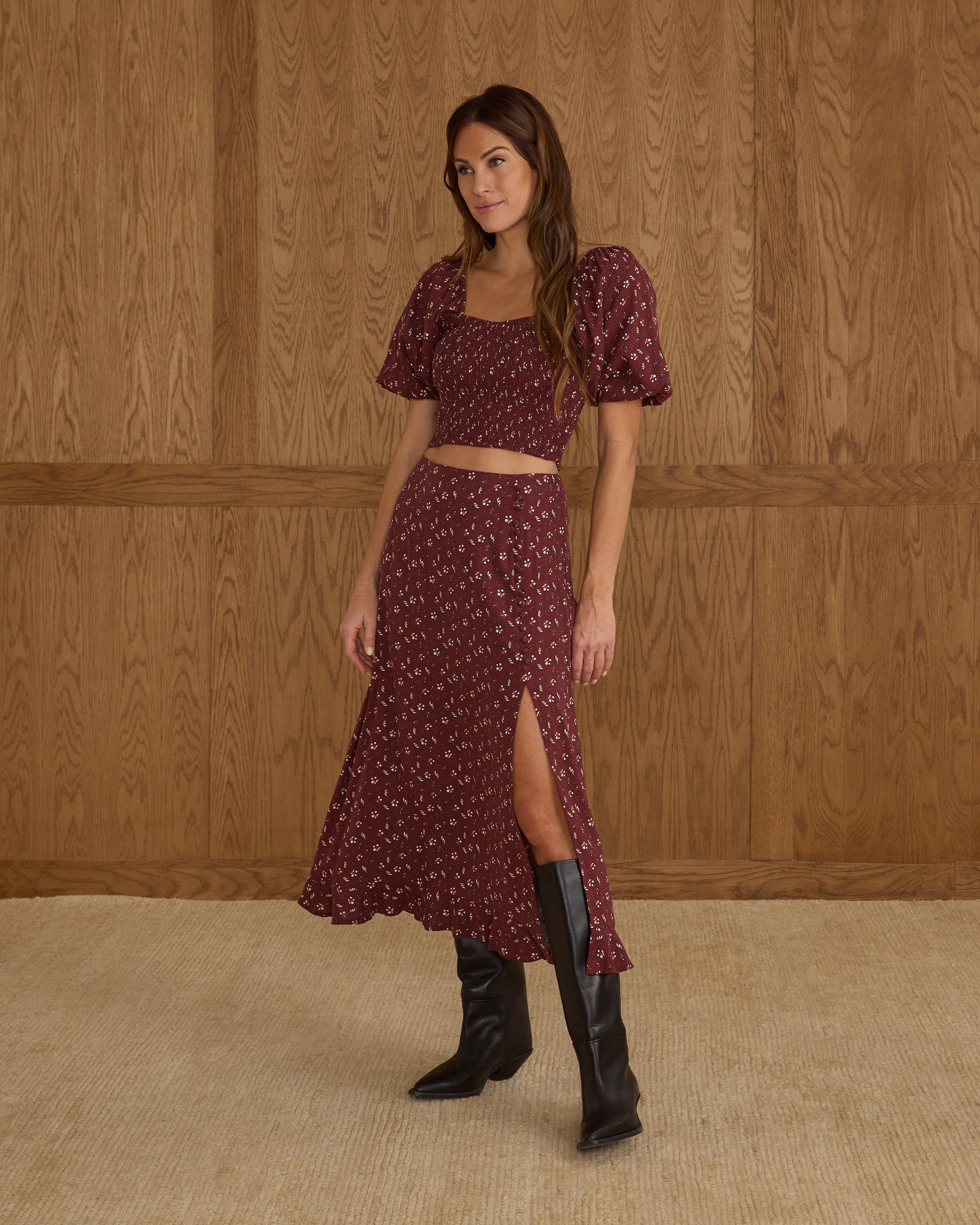 Button Slit Skirt | Harvest Berry