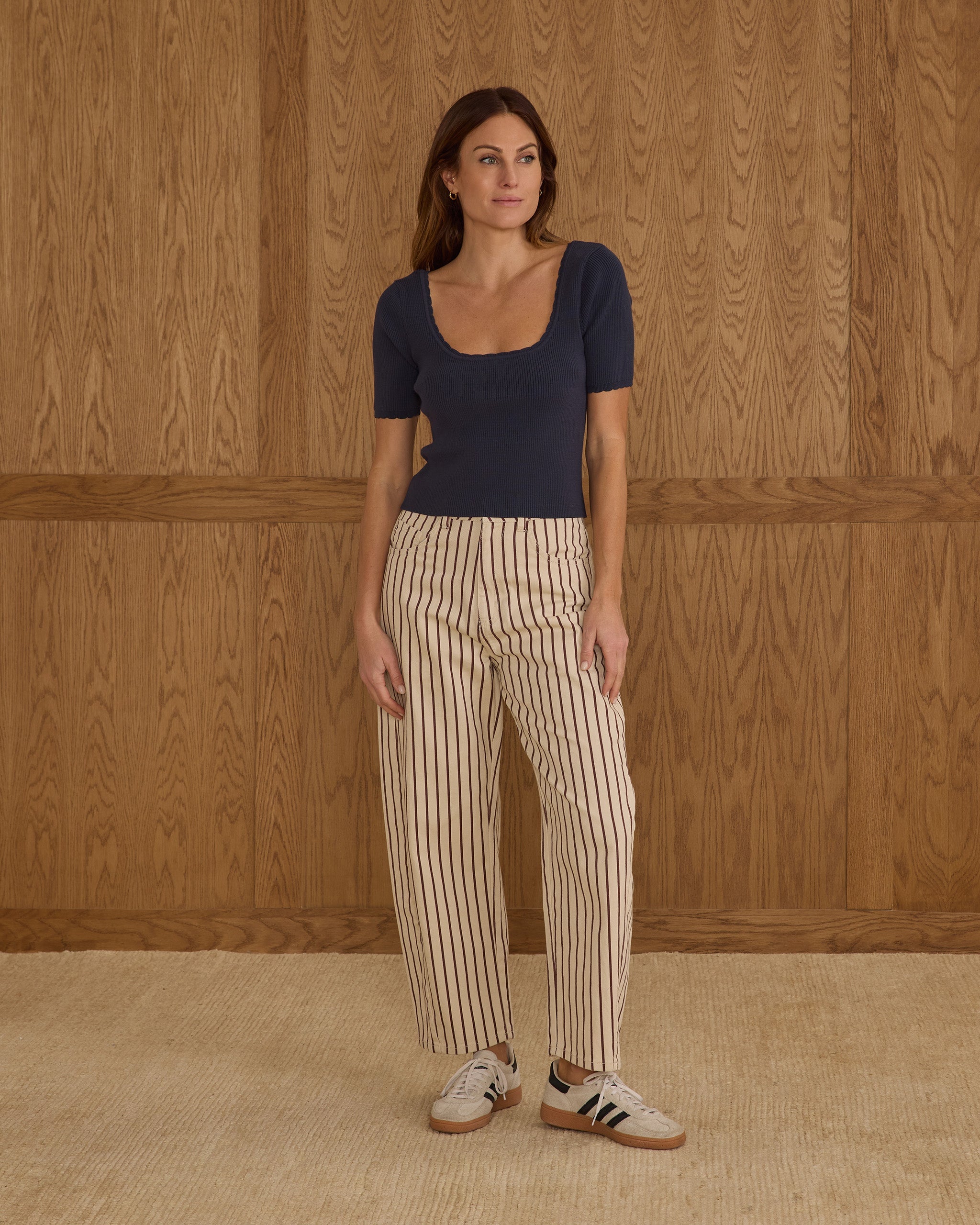 Barrel Pant | Burgundy Pinstripe