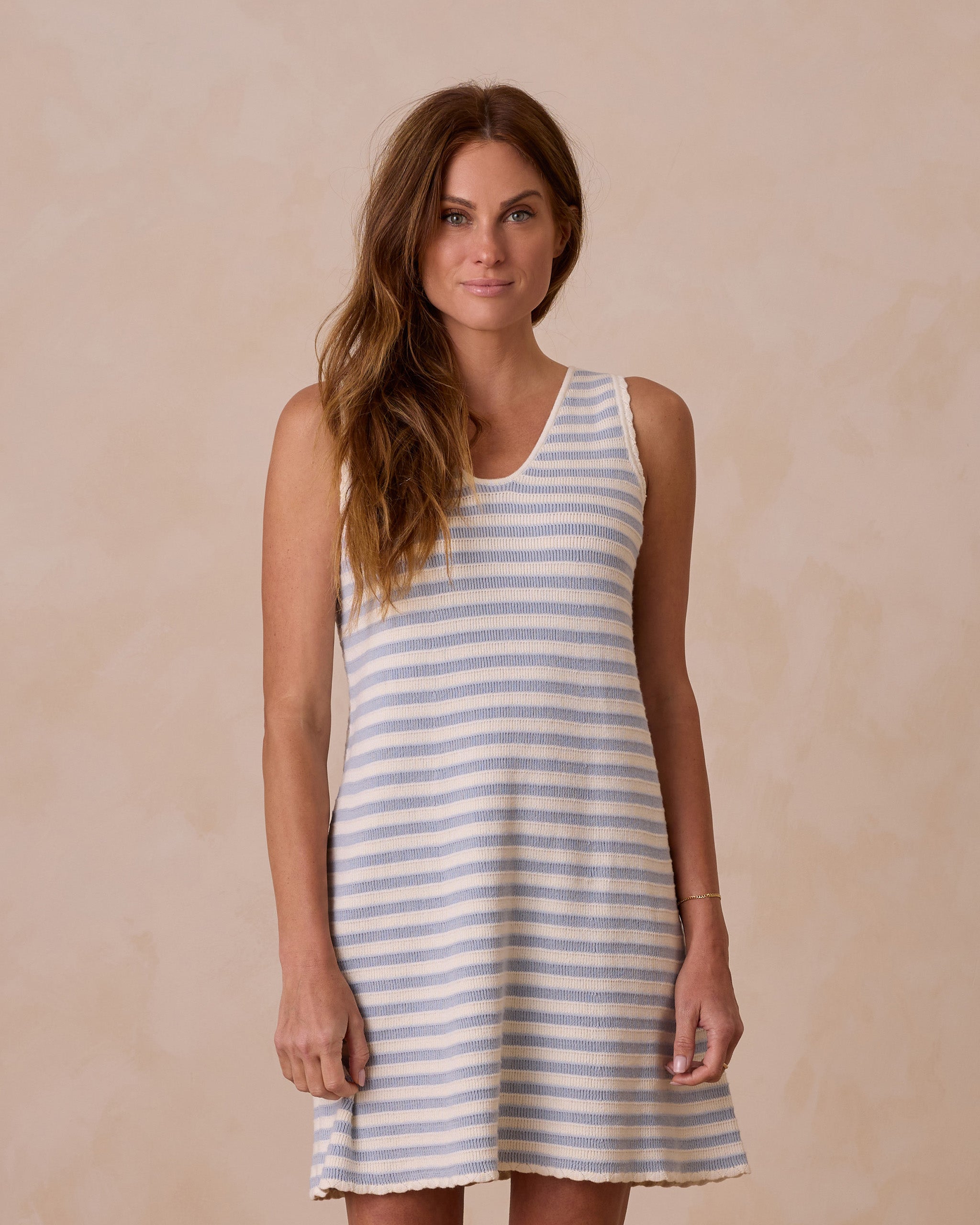 Crochet Tank Mini Dress | Blue Stripe