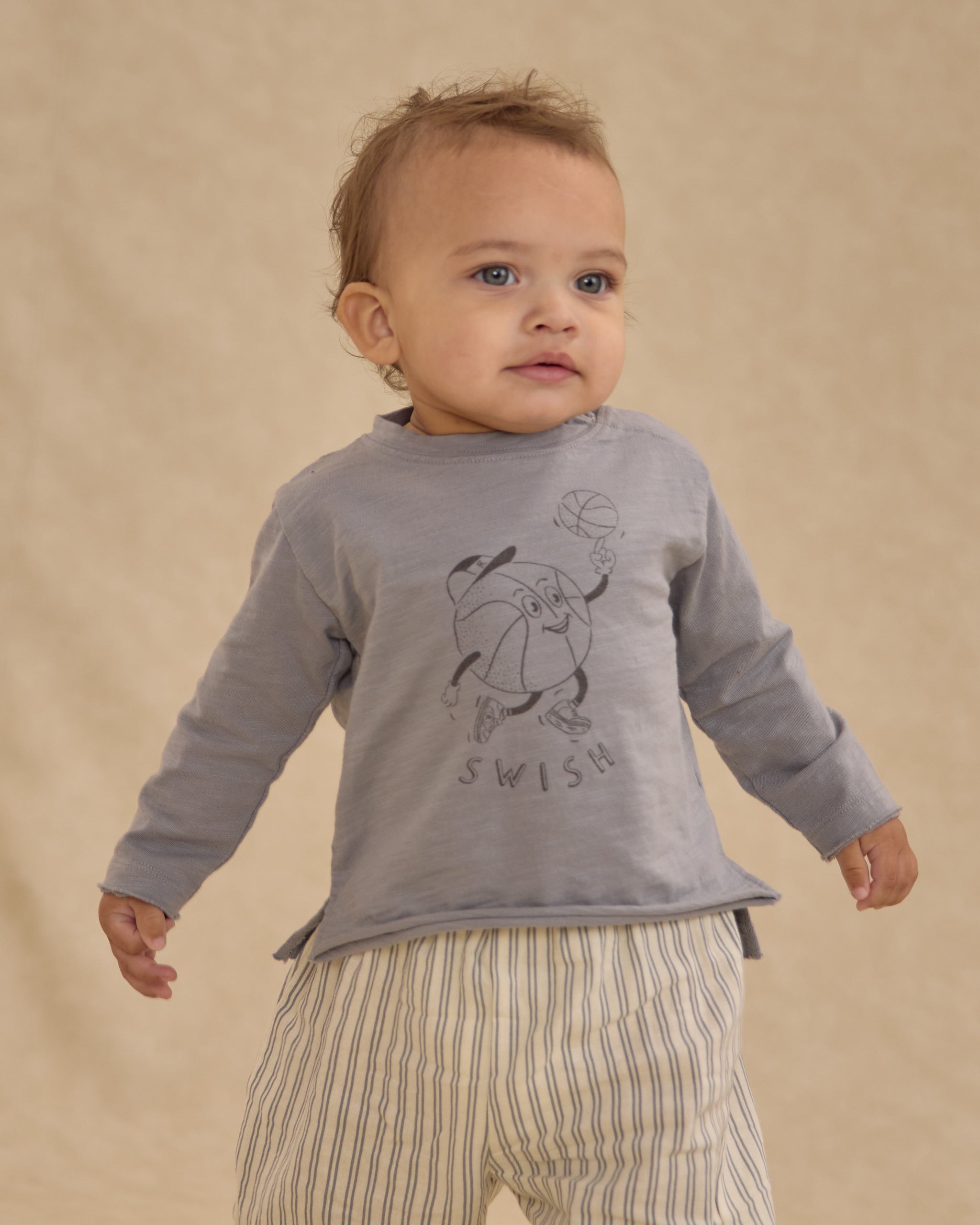 Raw Edge Long Sleeve Tee || Basketball - Rylee + Cru | Kids Clothes | Trendy Baby Clothes | Modern Infant Outfits |