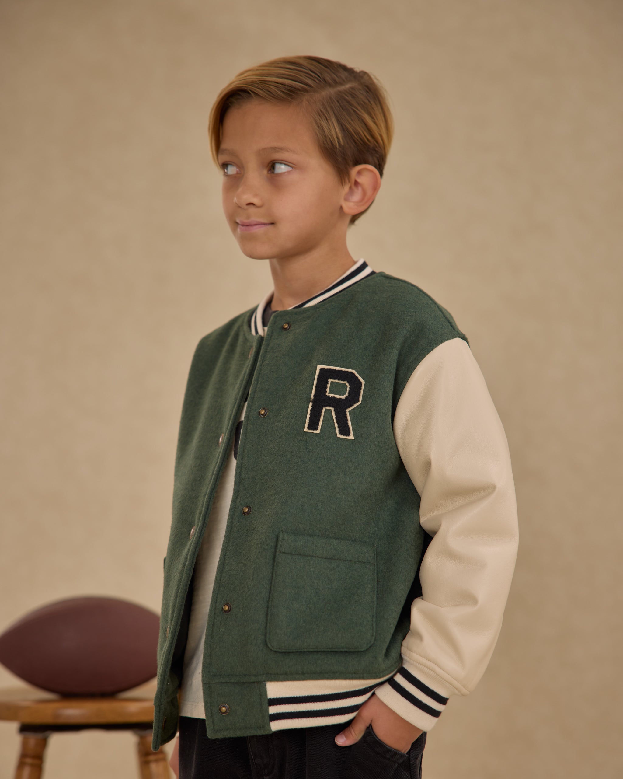 Varsity Jacket || Green - Rylee + Cru | Kids Clothes | Trendy Baby Clothes | Modern Infant Outfits |