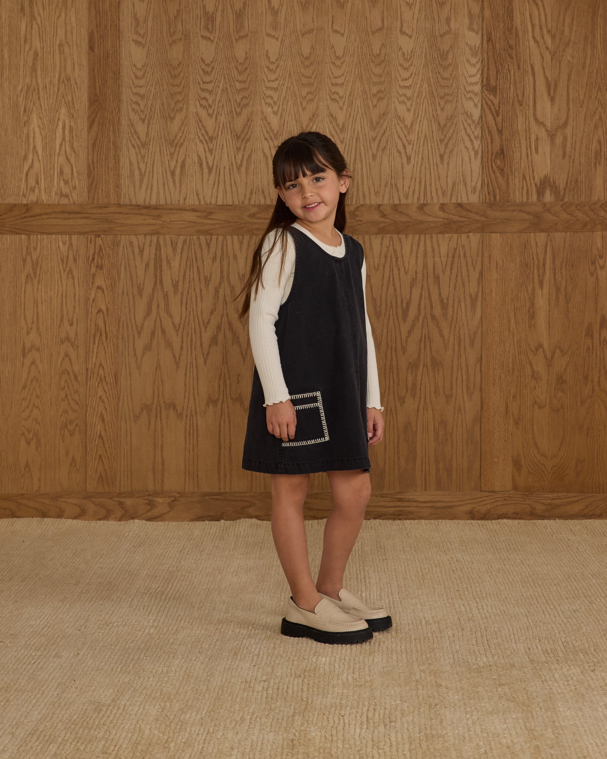 V-Neck Overall Dress || Washed Black - Rylee + Cru | Kids Clothes | Trendy Baby Clothes | Modern Infant Outfits |