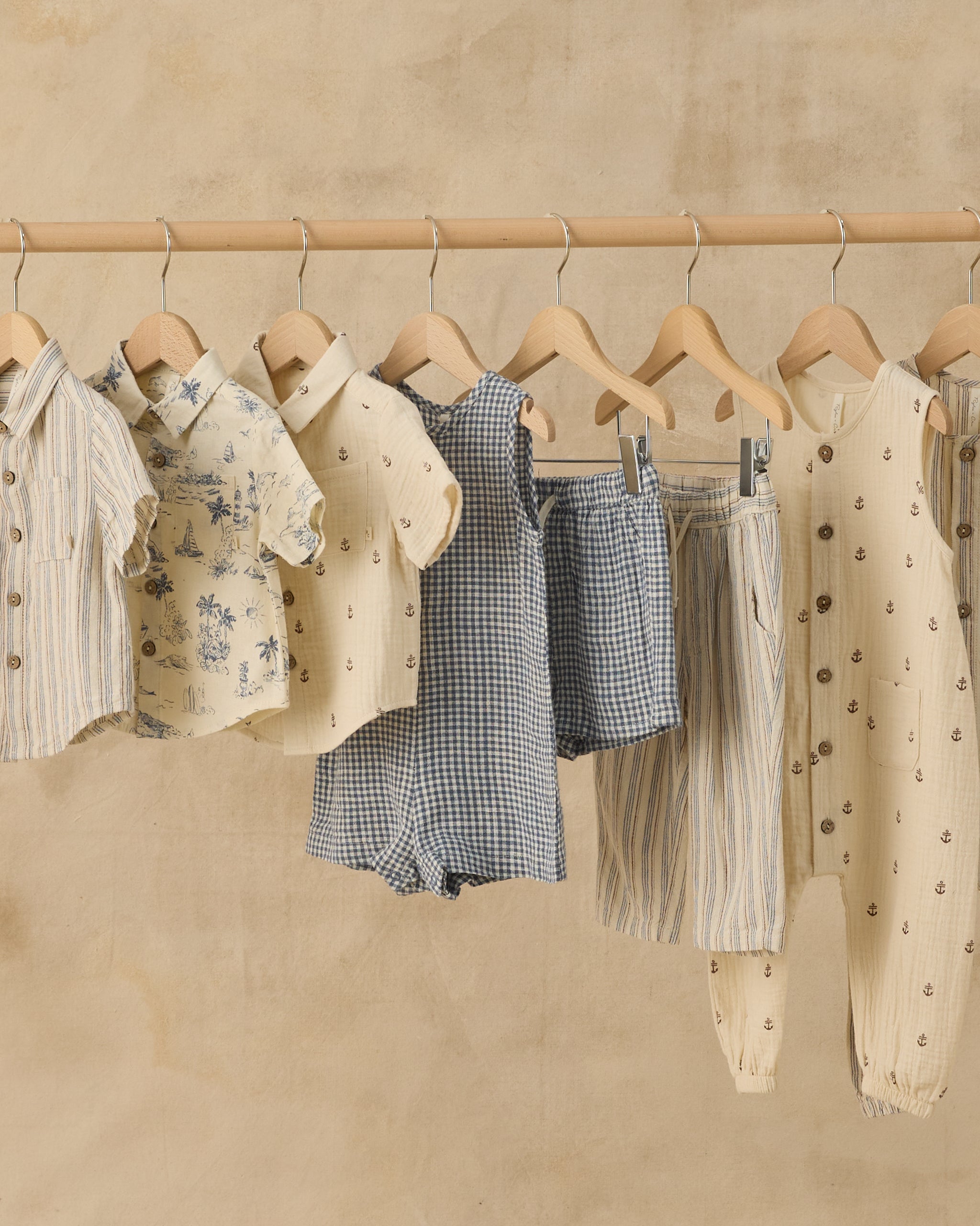 Collared Short Sleeve Shirt Ocean Toile