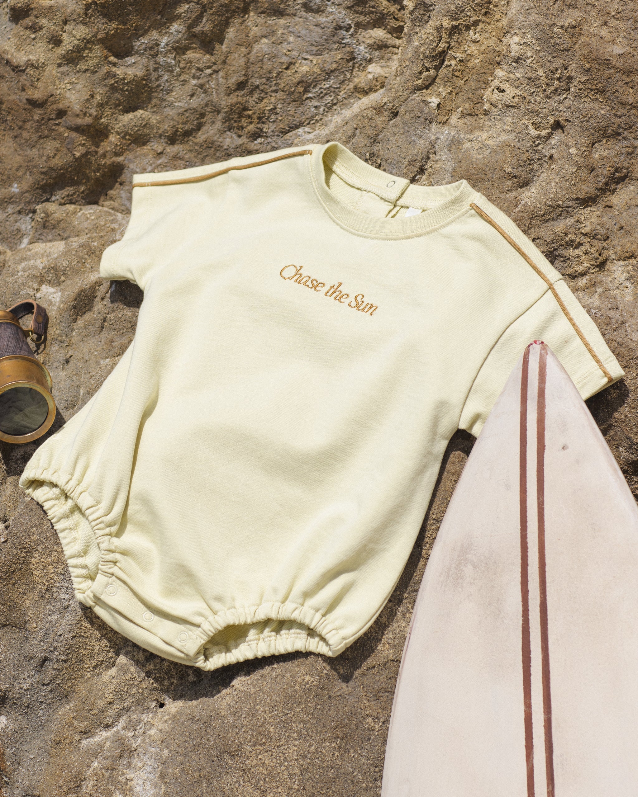 Relaxed Bubble Romper Chase The Sun - Rylee + Cru | Kids Clothes | Trendy Baby Clothes | Modern Infant Outfits |