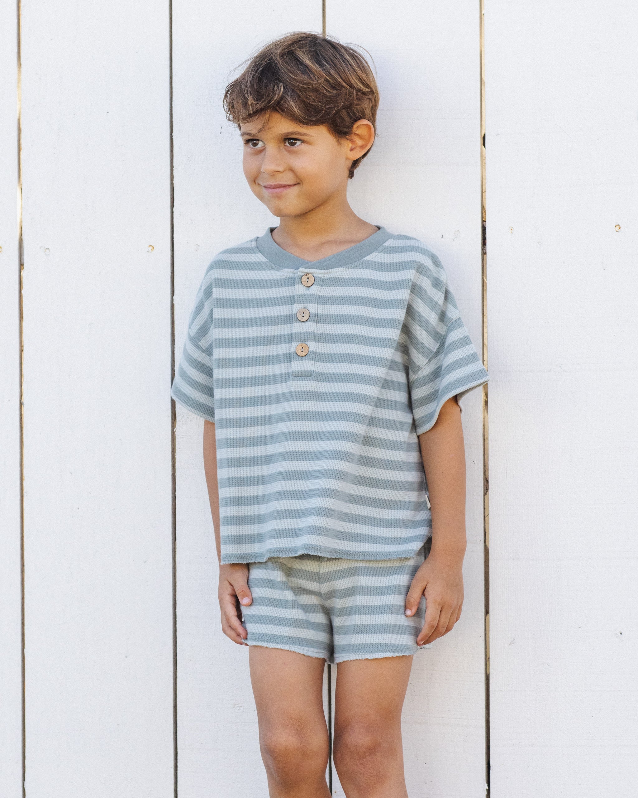 Summer Waffle Set Sea Green Stripe - Rylee + Cru | Kids Clothes | Trendy Baby Clothes | Modern Infant Outfits |