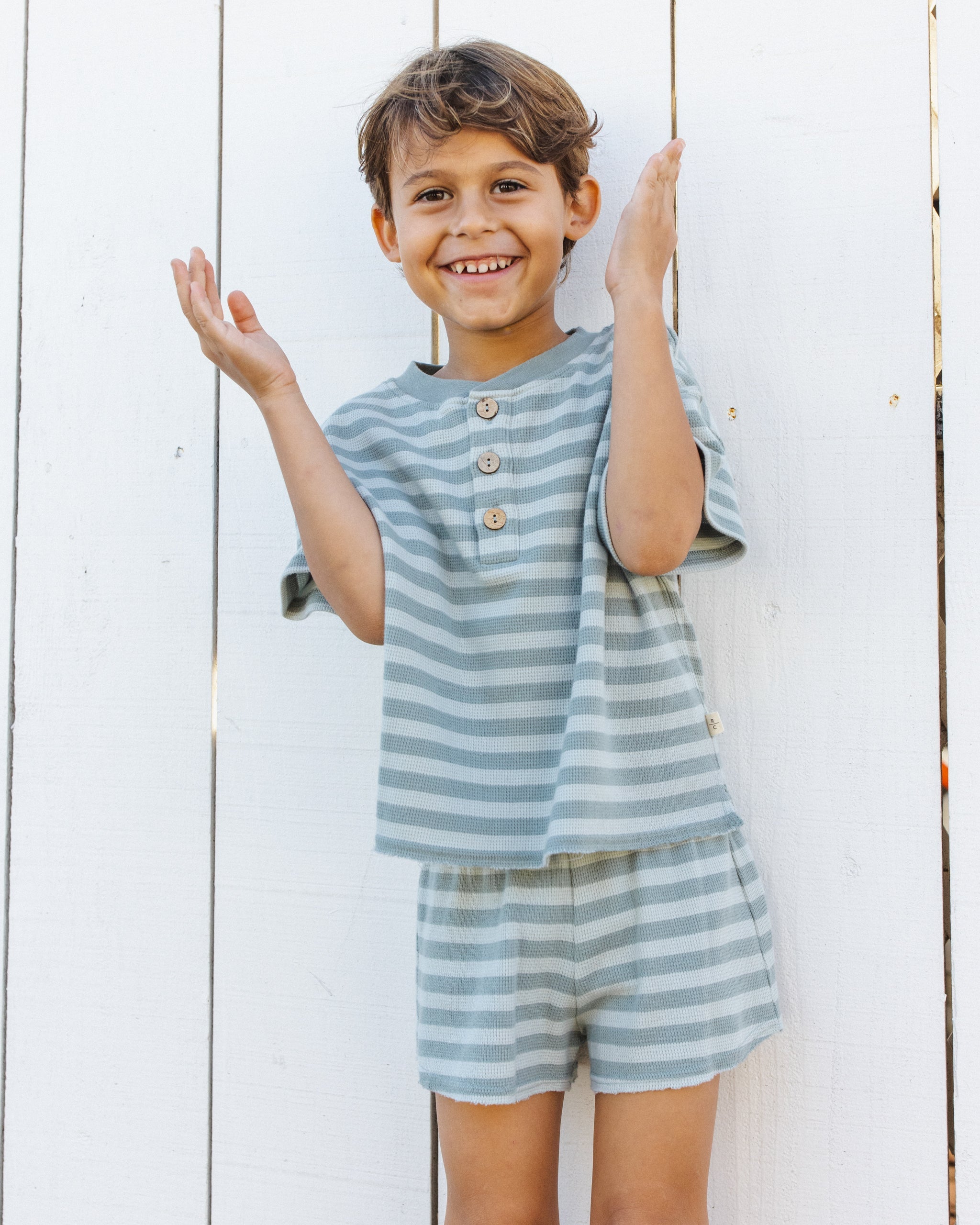 Summer Waffle Set Sea Green Stripe - Rylee + Cru | Kids Clothes | Trendy Baby Clothes | Modern Infant Outfits |