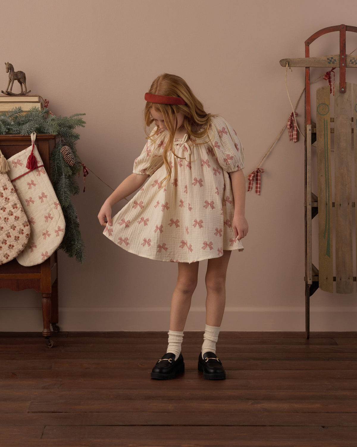 Sabrina Mini Dress Peppermint Bows - Rylee + Cru | Kids Clothes | Trendy Baby Clothes | Modern Infant Outfits |
