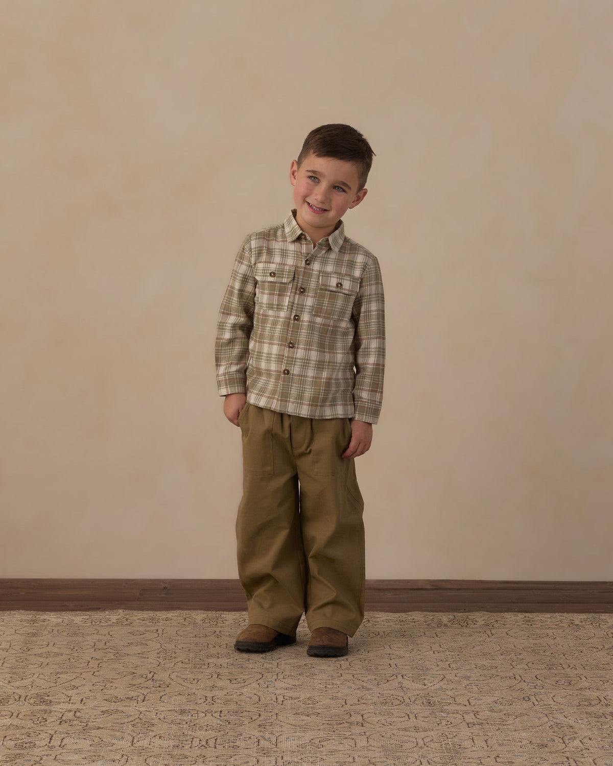 Pocketed Corduroy Shirt Olive Dobby Plaid - Rylee + Cru | Kids Clothes | Trendy Baby Clothes | Modern Infant Outfits |