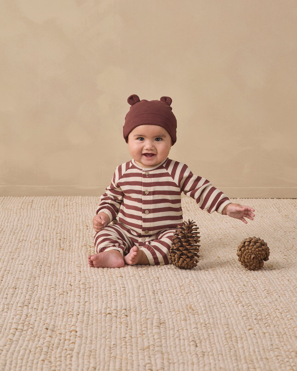 Waffle Long Sleeve Jumpsuit Black Cherry Stripe - Rylee + Cru | Kids Clothes | Trendy Baby Clothes | Modern Infant Outfits |