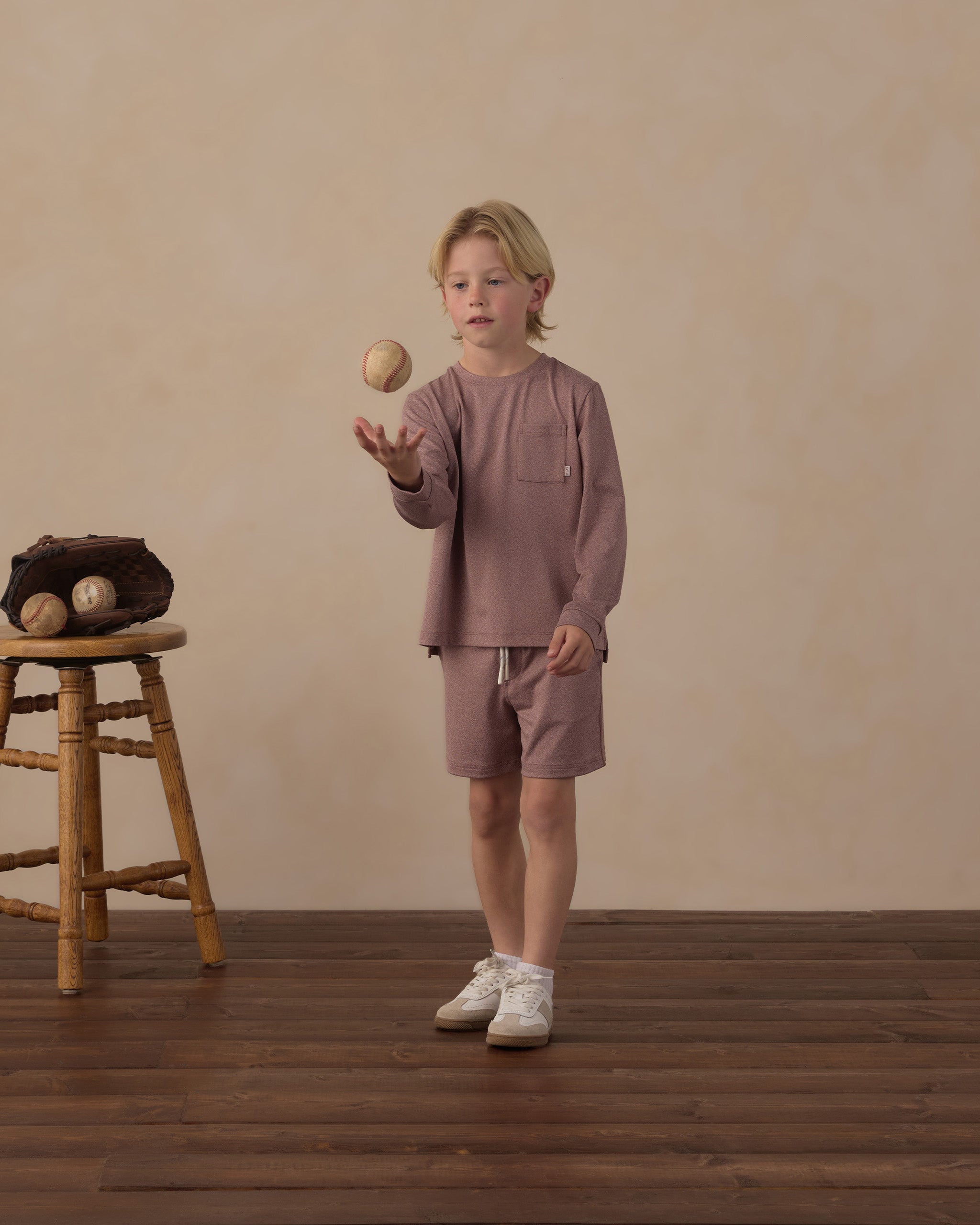 Long Sleeve Pocket Tee Heathered Mulberry - Rylee + Cru | Kids Clothes | Trendy Baby Clothes | Modern Infant Outfits |