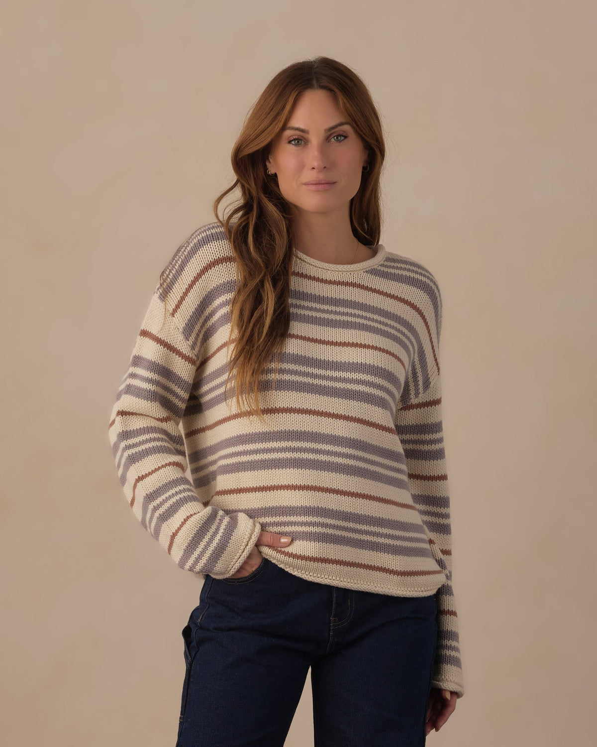Women's Jacques Sweater Dusty Blue Stripe - Rylee + Cru | Kids Clothes | Trendy Baby Clothes | Modern Infant Outfits |