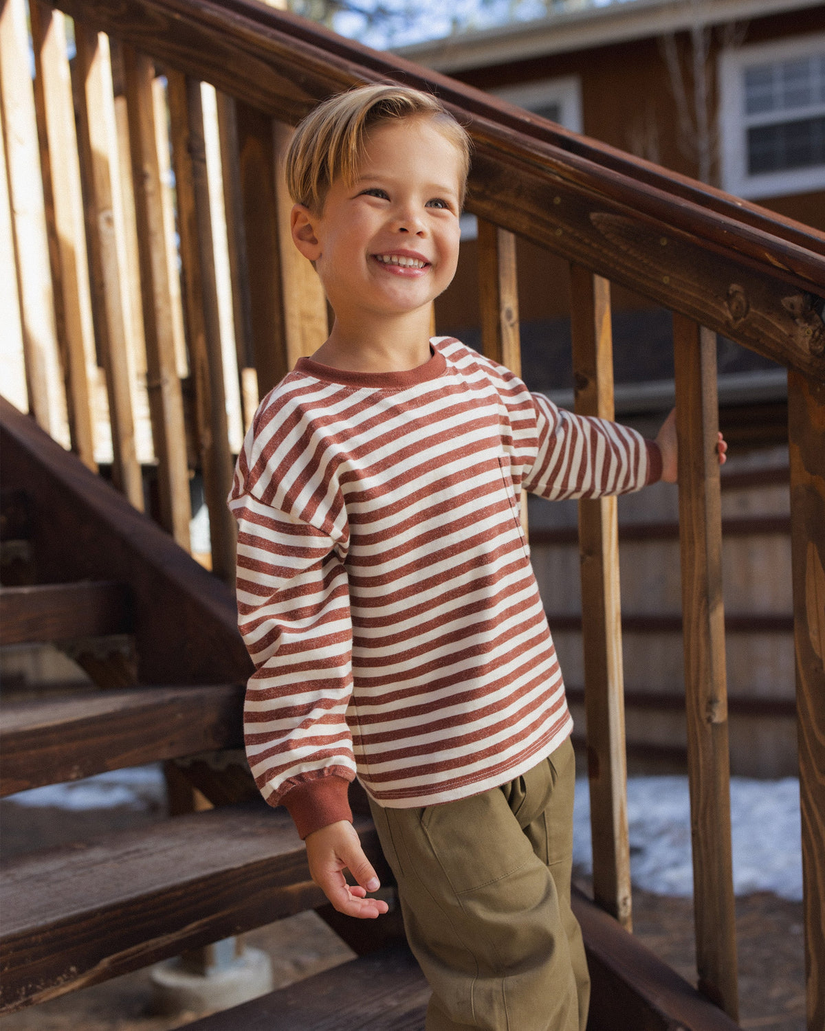 Relaxed Long Sleeve Tee Brick Stripe - Rylee + Cru | Kids Clothes | Trendy Baby Clothes | Modern Infant Outfits |