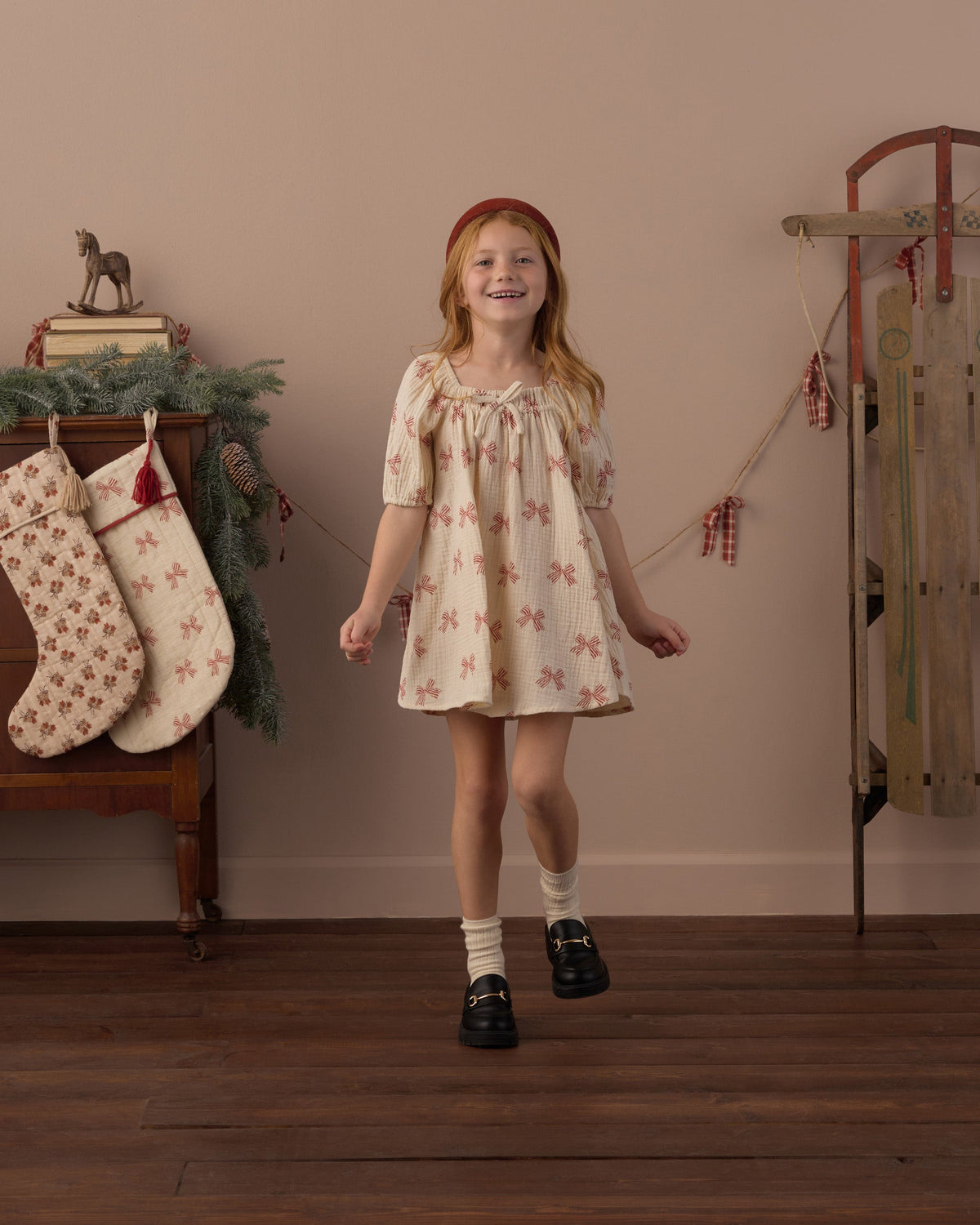 Sabrina Mini Dress Peppermint Bows - Rylee + Cru | Kids Clothes | Trendy Baby Clothes | Modern Infant Outfits |