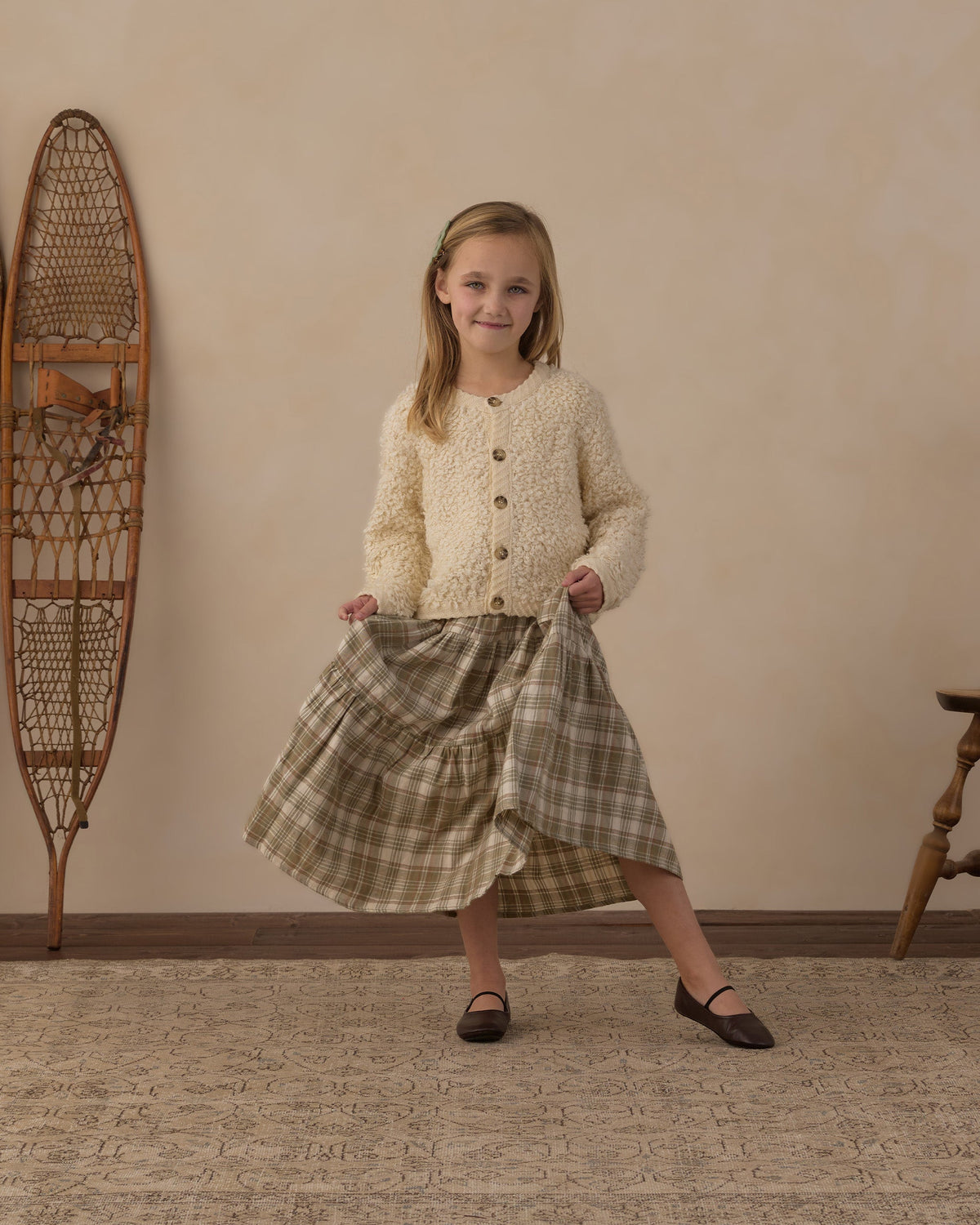 Tiered Midi Skirt Olive Dobby Plaid - Rylee + Cru | Kids Clothes | Trendy Baby Clothes | Modern Infant Outfits |