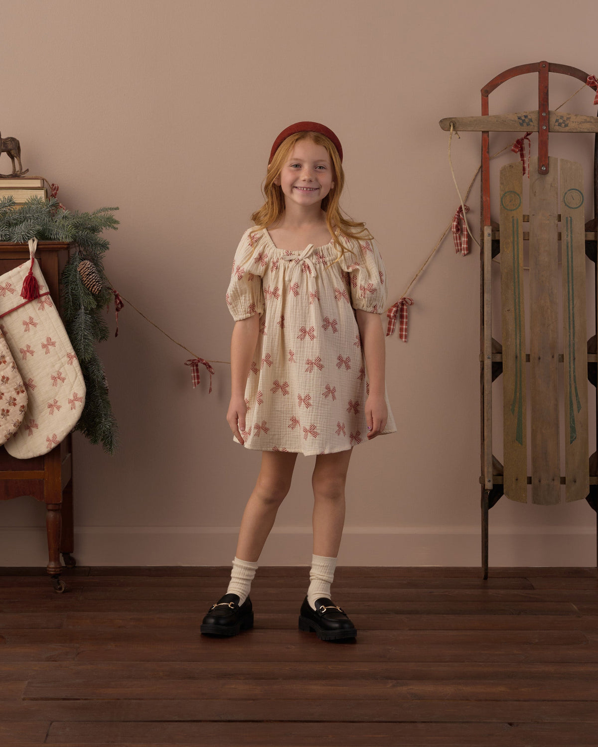 Sabrina Mini Dress Peppermint Bows - Rylee + Cru | Kids Clothes | Trendy Baby Clothes | Modern Infant Outfits |