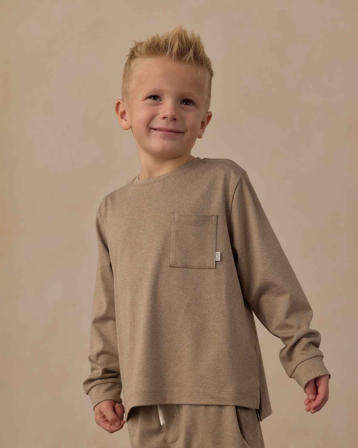 Long Sleeve Pocket Tee Heathered Olive - Rylee + Cru | Kids Clothes | Trendy Baby Clothes | Modern Infant Outfits |