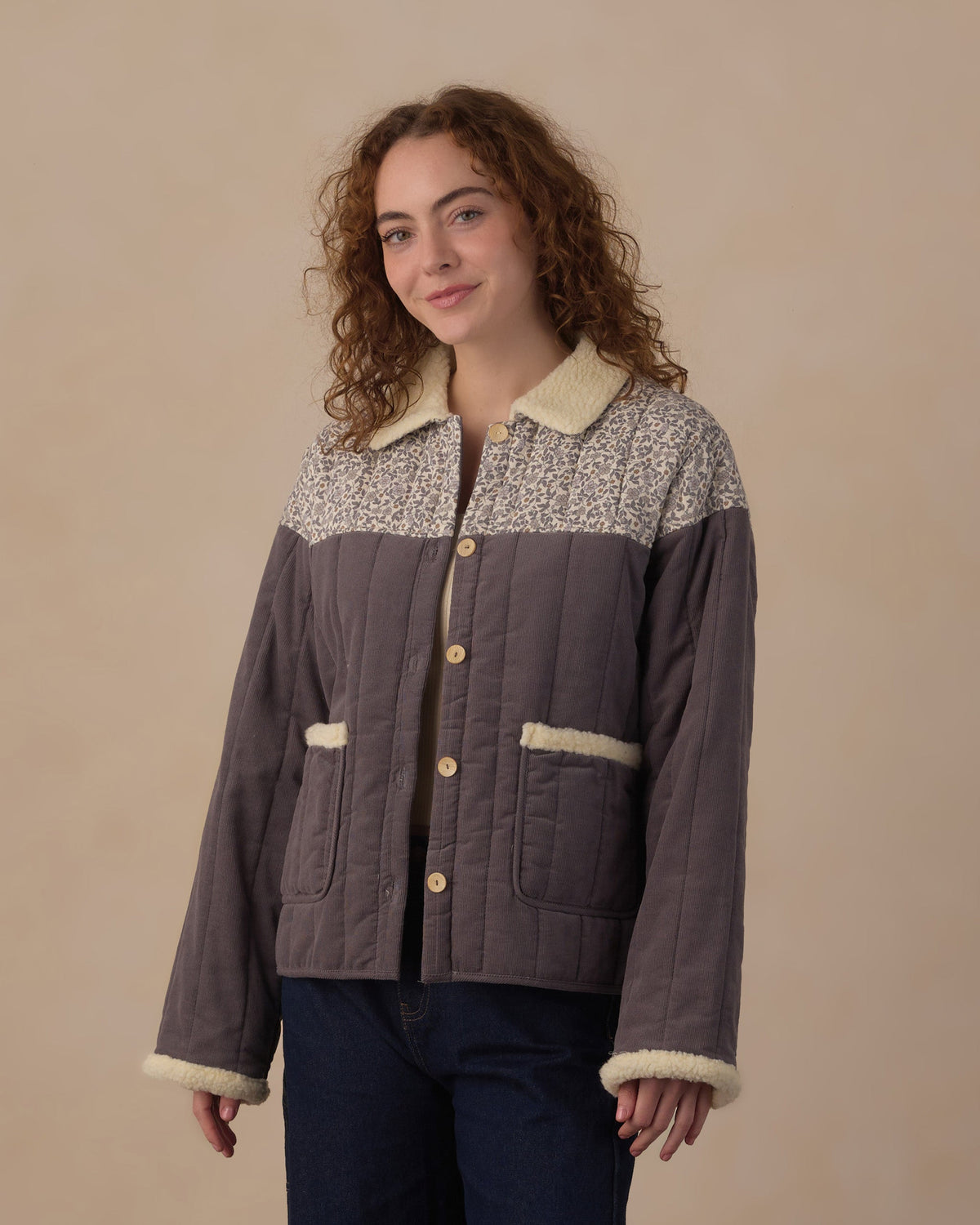 Women's Quilted Collar Jacket Slate Floral - Rylee + Cru | Kids Clothes | Trendy Baby Clothes | Modern Infant Outfits |